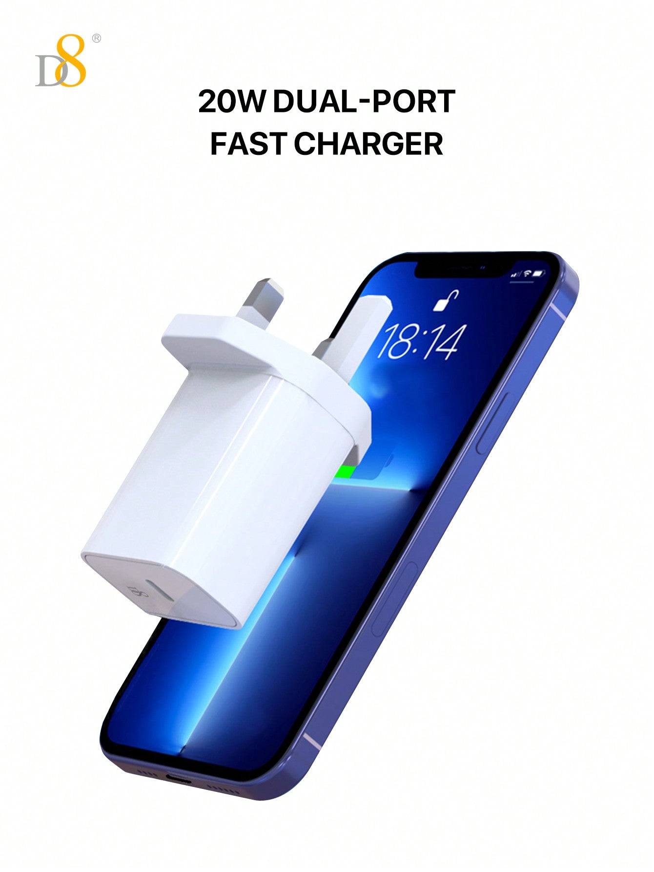 D8 20W USB-C Charger, PD 3.0 Fast Charging for iPhone/iPad (White)