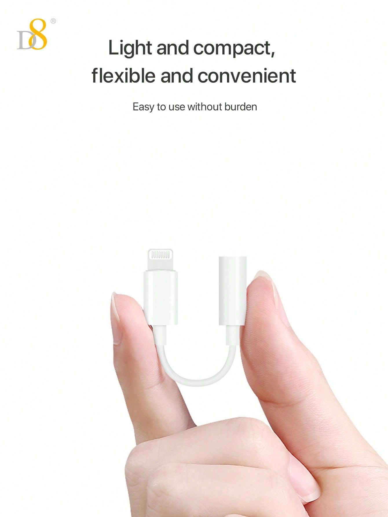 D8 3.5mm Audio Charger Cable Adapter for iPhone – 2-in-1 Charging & Audio Adapter for iPhone 15/14/13/12 Series