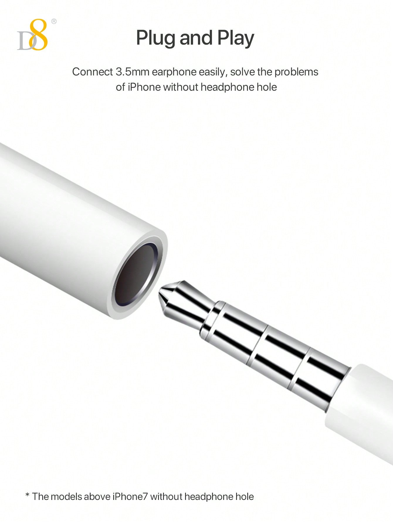 D8 3.5mm Audio Charger Cable Adapter for iPhone – 2-in-1 Charging & Audio Adapter for iPhone 15/14/13/12 Series