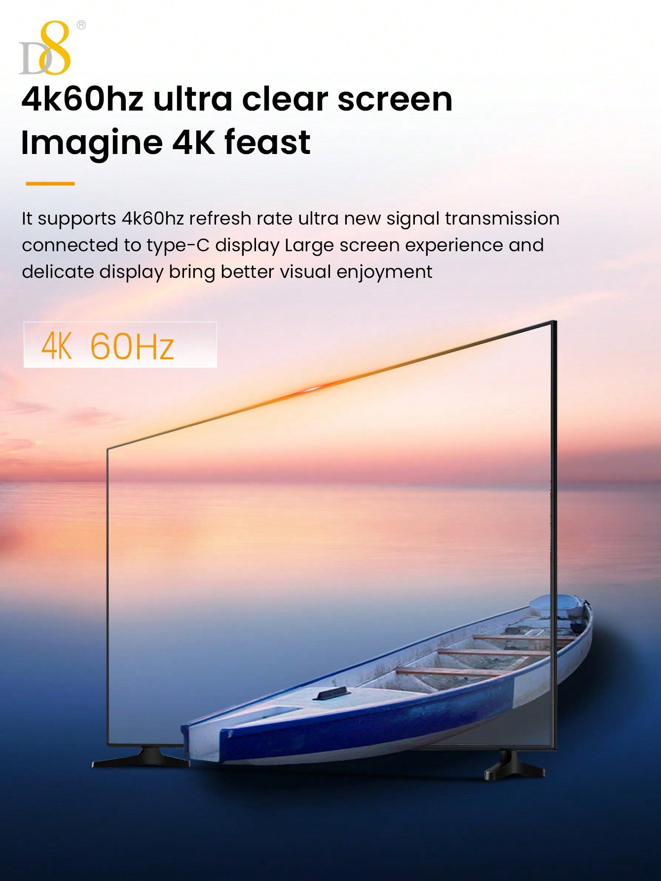 D8 USB C 3.1 Gen 2 Cable 10Gbps, 60W PD, 4K Video for MacBook/iPhone