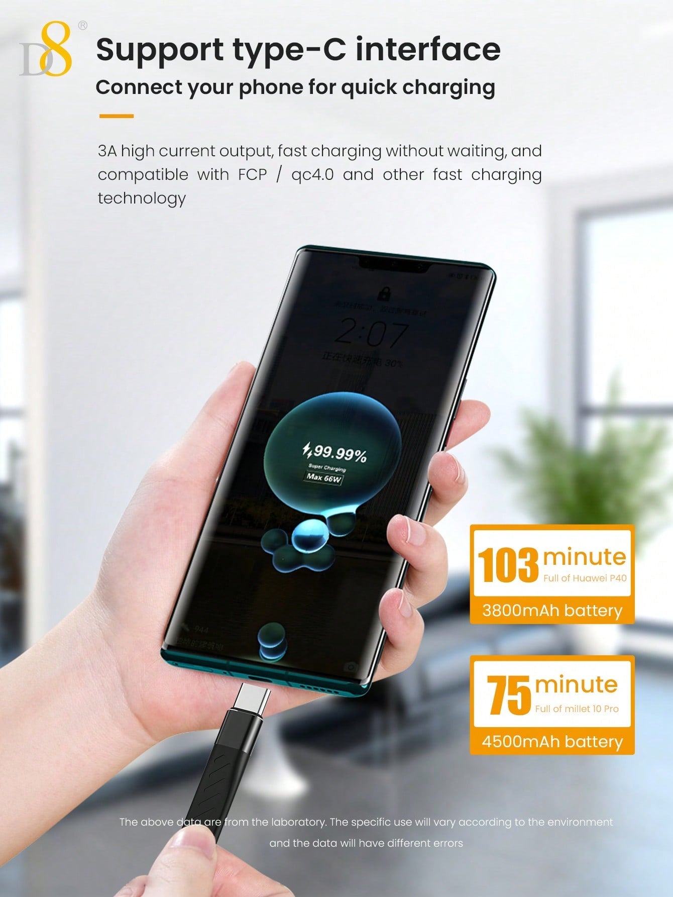 D8 USB C 3.1 Gen 2 Cable 10Gbps, 60W PD, 4K Video for MacBook/iPhone