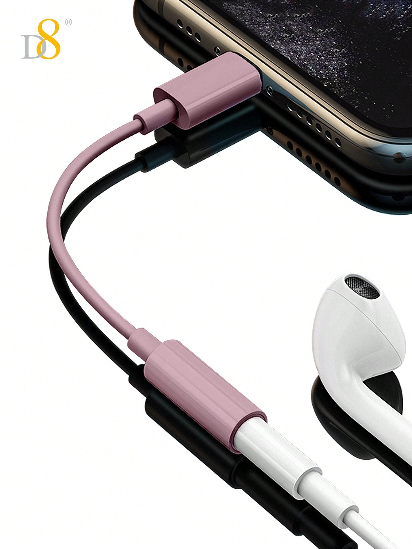 D8 MFi Lightning to 3.5mm Audio Adapter, HiFi DAC Stereo Mic Earphone Dongle