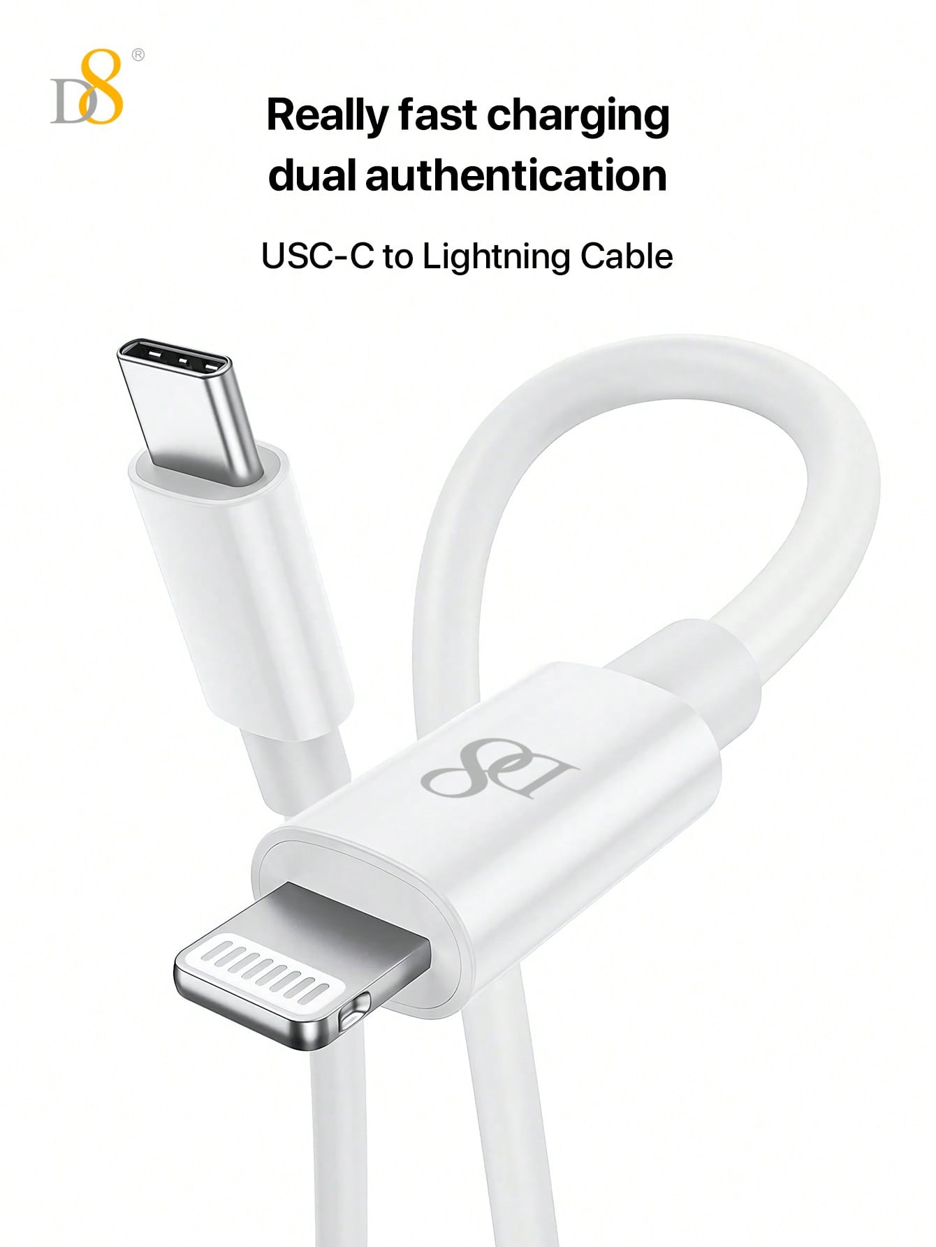 D8 USB-C to Lightning Cable, MFi Certified, PD Fast Charging (1M/3.3FT)