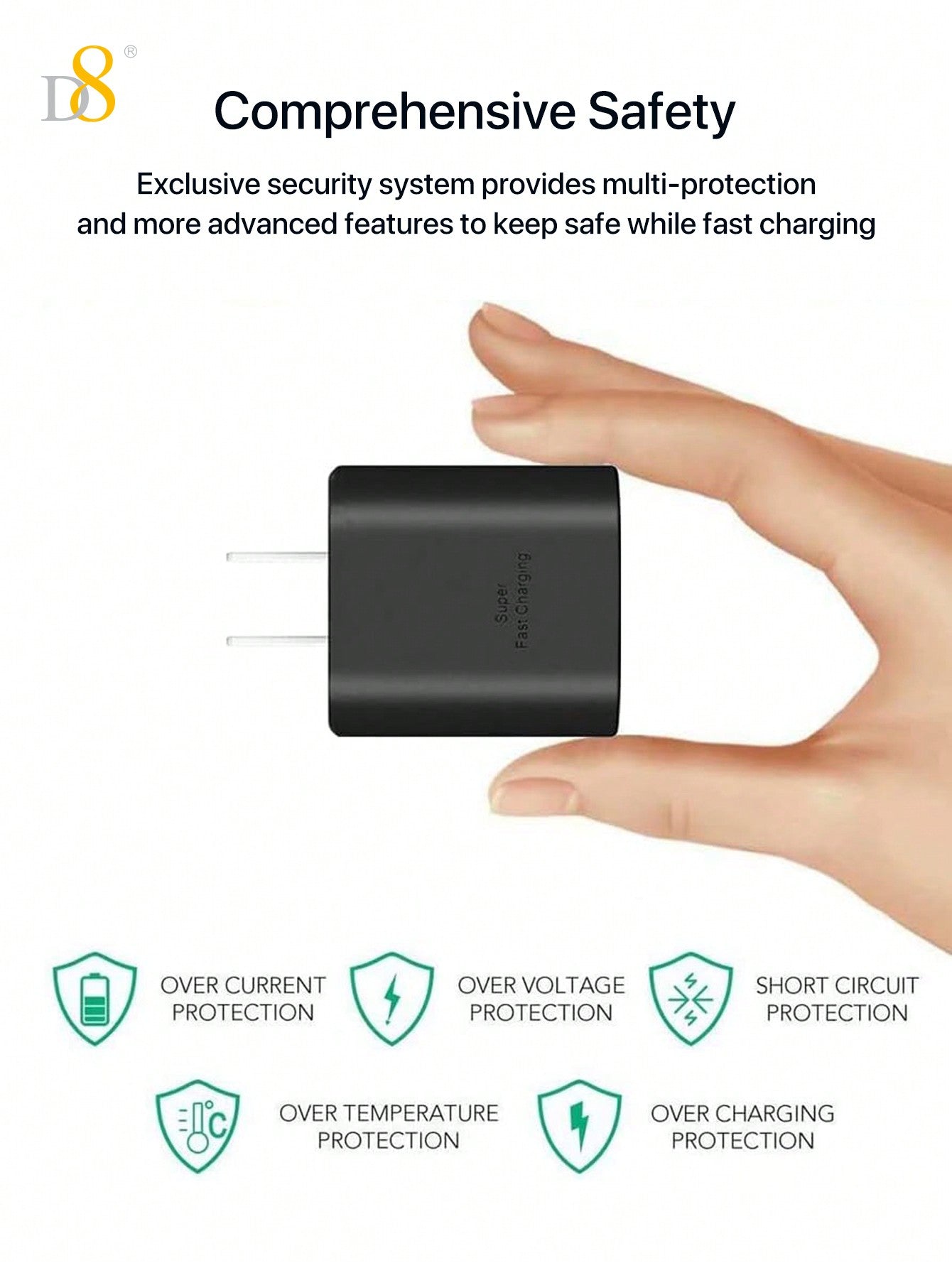 D8 45W USB-C Super Fast Charger, Wall Block for Galaxy/iPhone/Pixel/Tab