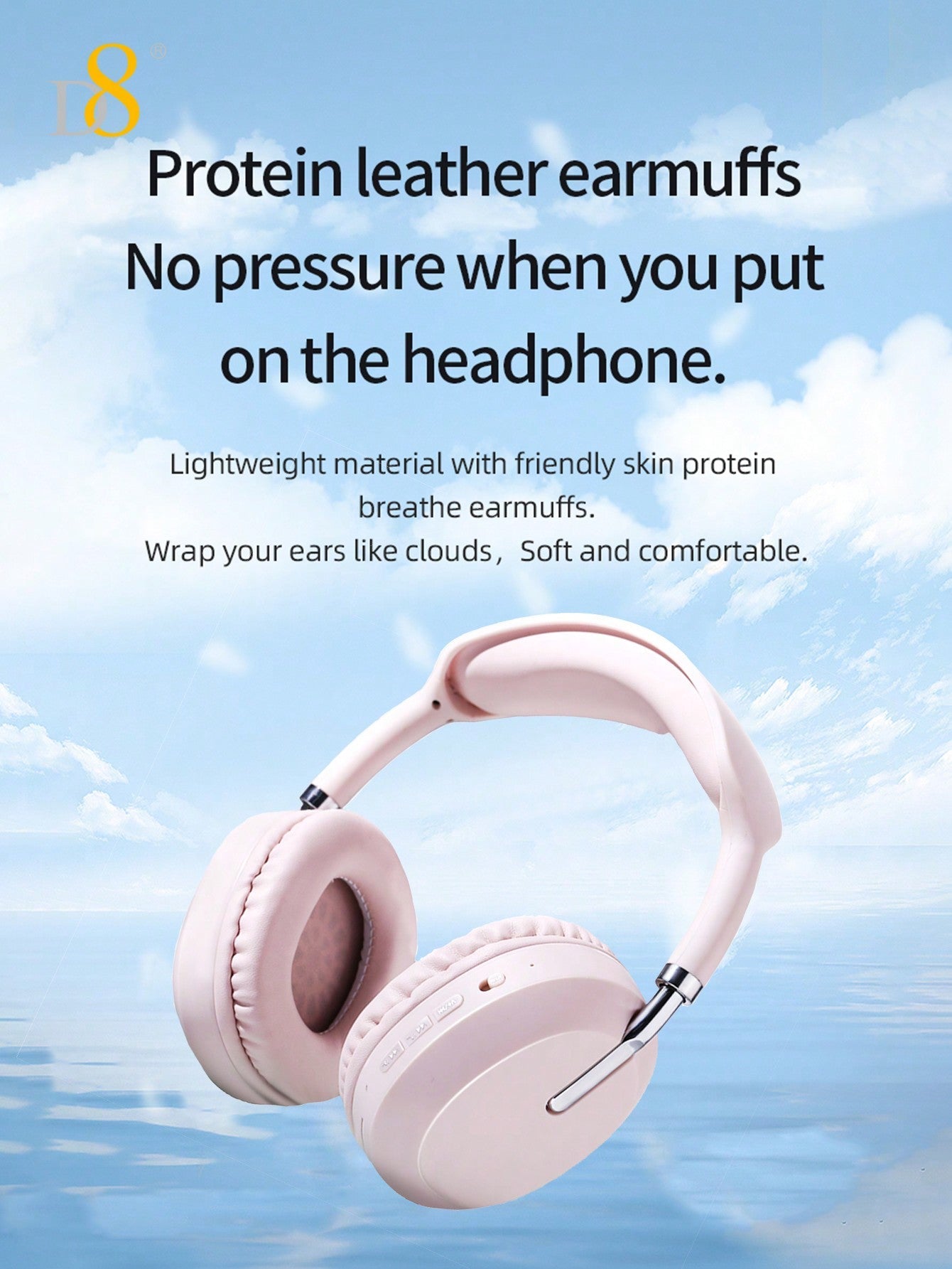 D8 Retractable Over-Ear Headphones, Wireless/Wired, 15H Playtime, Foldable