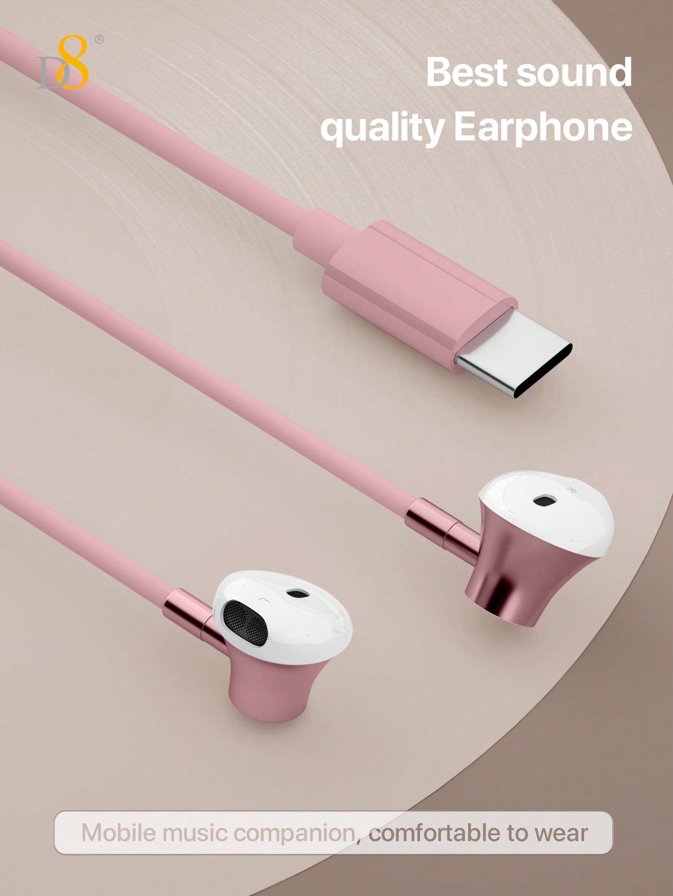 D8 Type C In-Ear Headphones with Mic & Volume Control - Compatible with iPhone 16, iPad, Galaxy S23