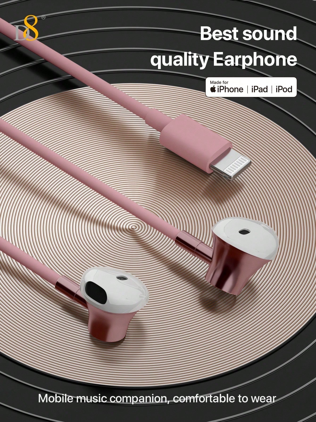 D8 Wired Lightning Earphones, Noise-Isolating with Mic for iPhone 14/13/12