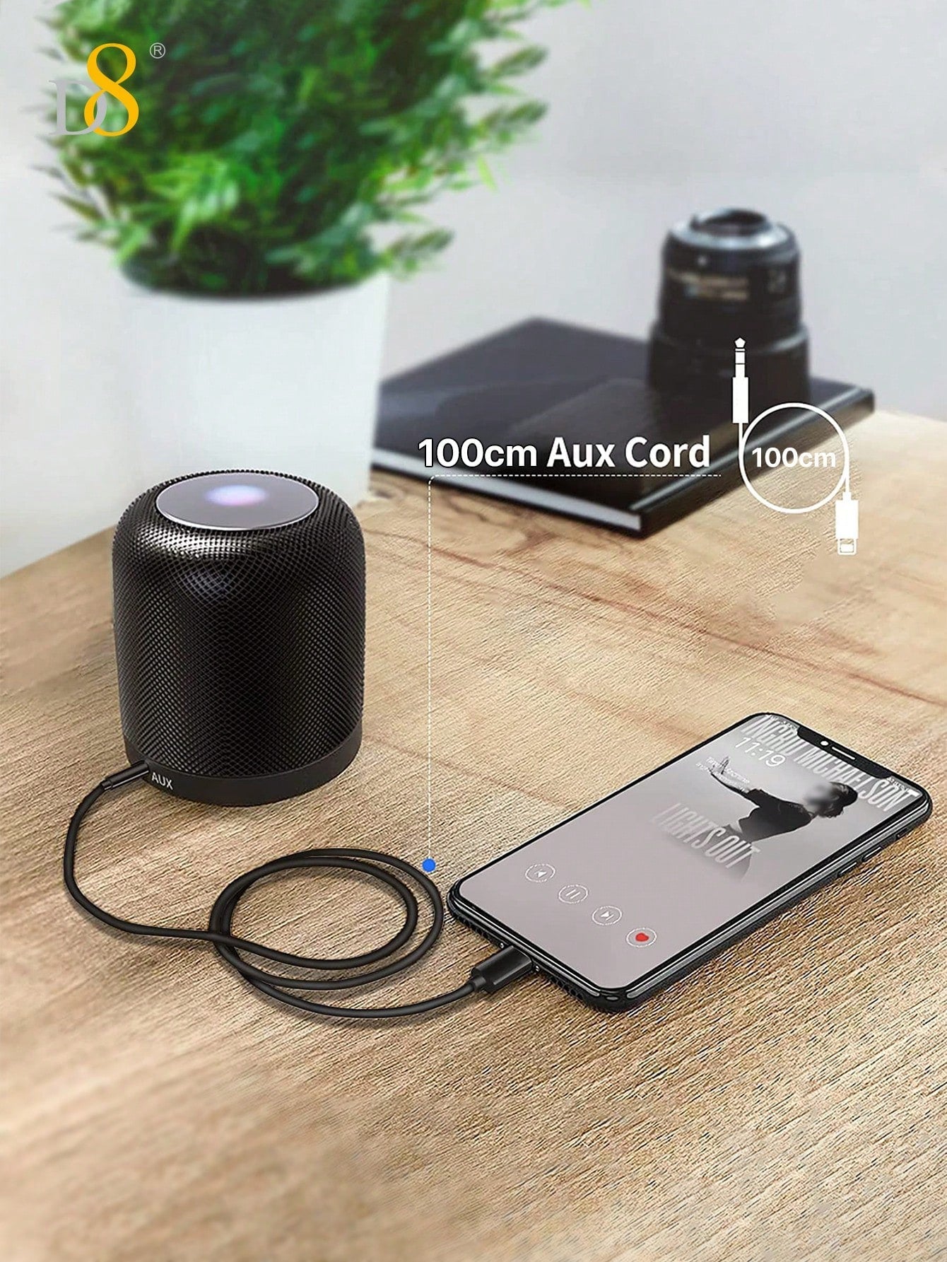 D8 iPhone AUX Cord, Lightning to 1/8" Stereo Cable, 3.3FT for iPhone Models