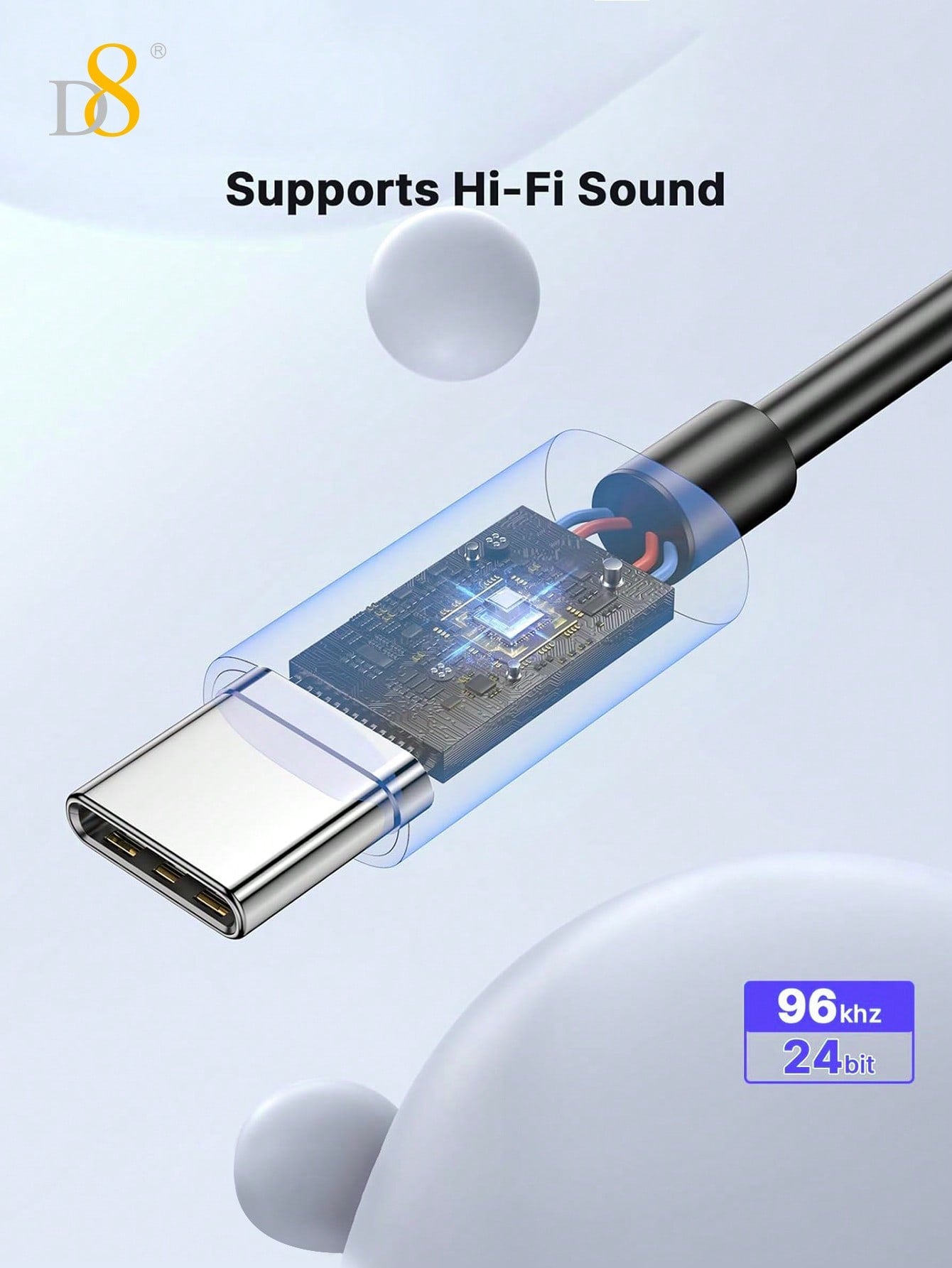 D8 USB-C to 3.5mm Adapter, Aux Dongle for iPhone 16/Galaxy/iPad/Pixel 8