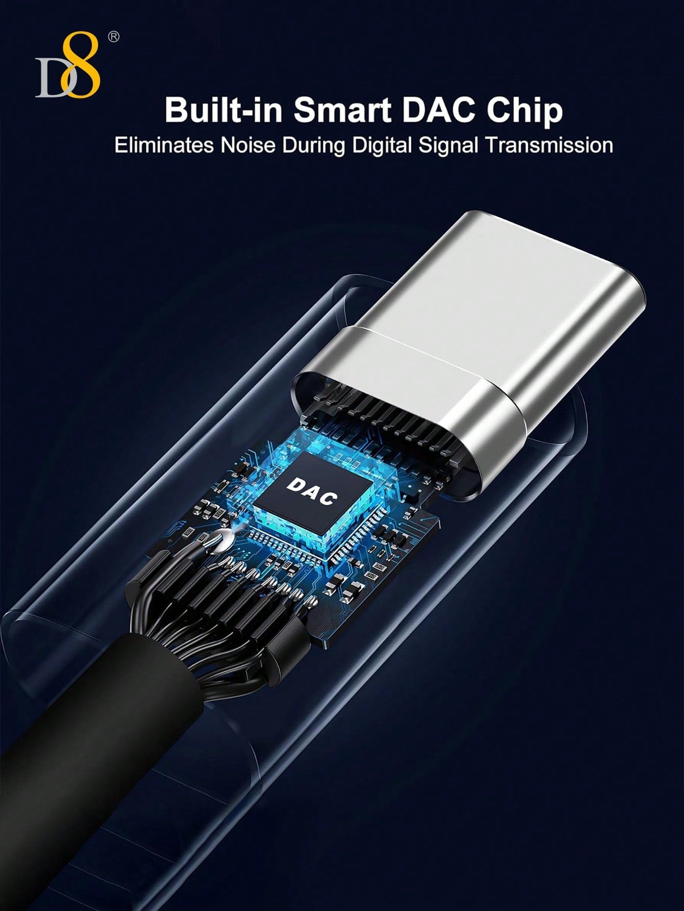 D8 USB-C to 3.5mm Adapter, Aux Dongle for iPhone 16/Galaxy/iPad/Pixel 8