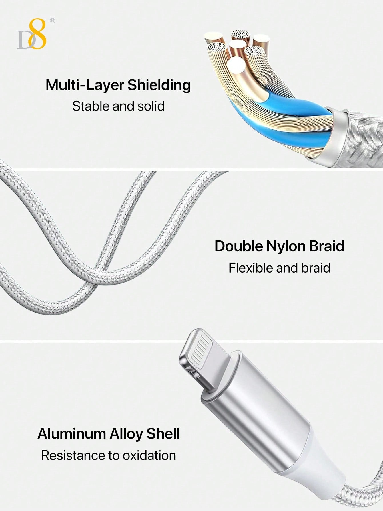 D8 MFi Certified Lightning to 3.5mm Headphone Adapter, iPhone Aux Dongle