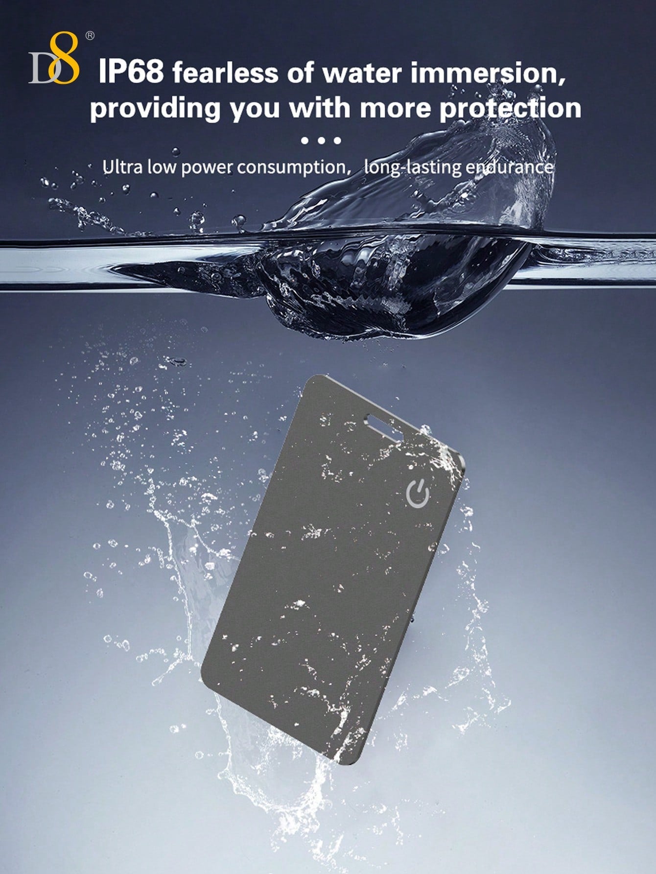 D8 Wallet Tracker Card, Wireless Charging, Apple MFi Certified, IP67 Waterproof