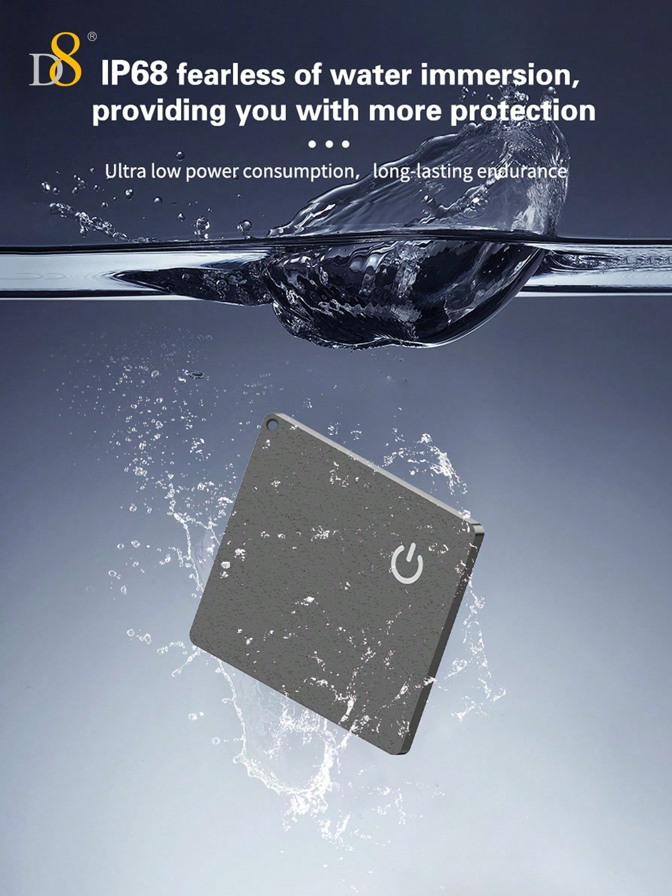 D8 Mini Wallet Tracker Card, Apple MFi Certified, Wireless Charging, IP67 Waterproof