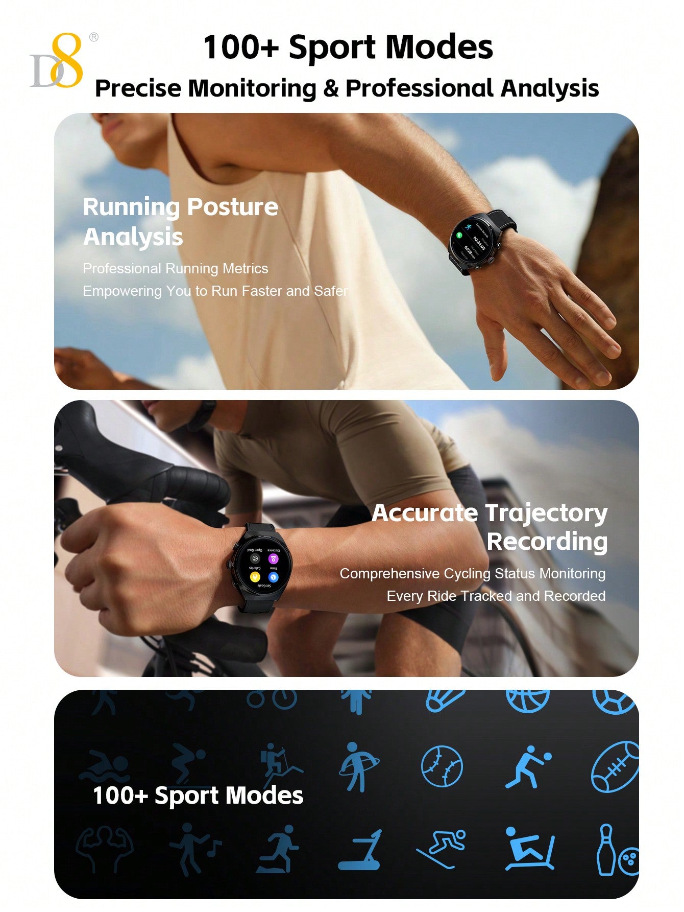 D8 Smartwatch with Earbuds, 1.53" HD Touch, Calls, Fitness & Sleep Tracker