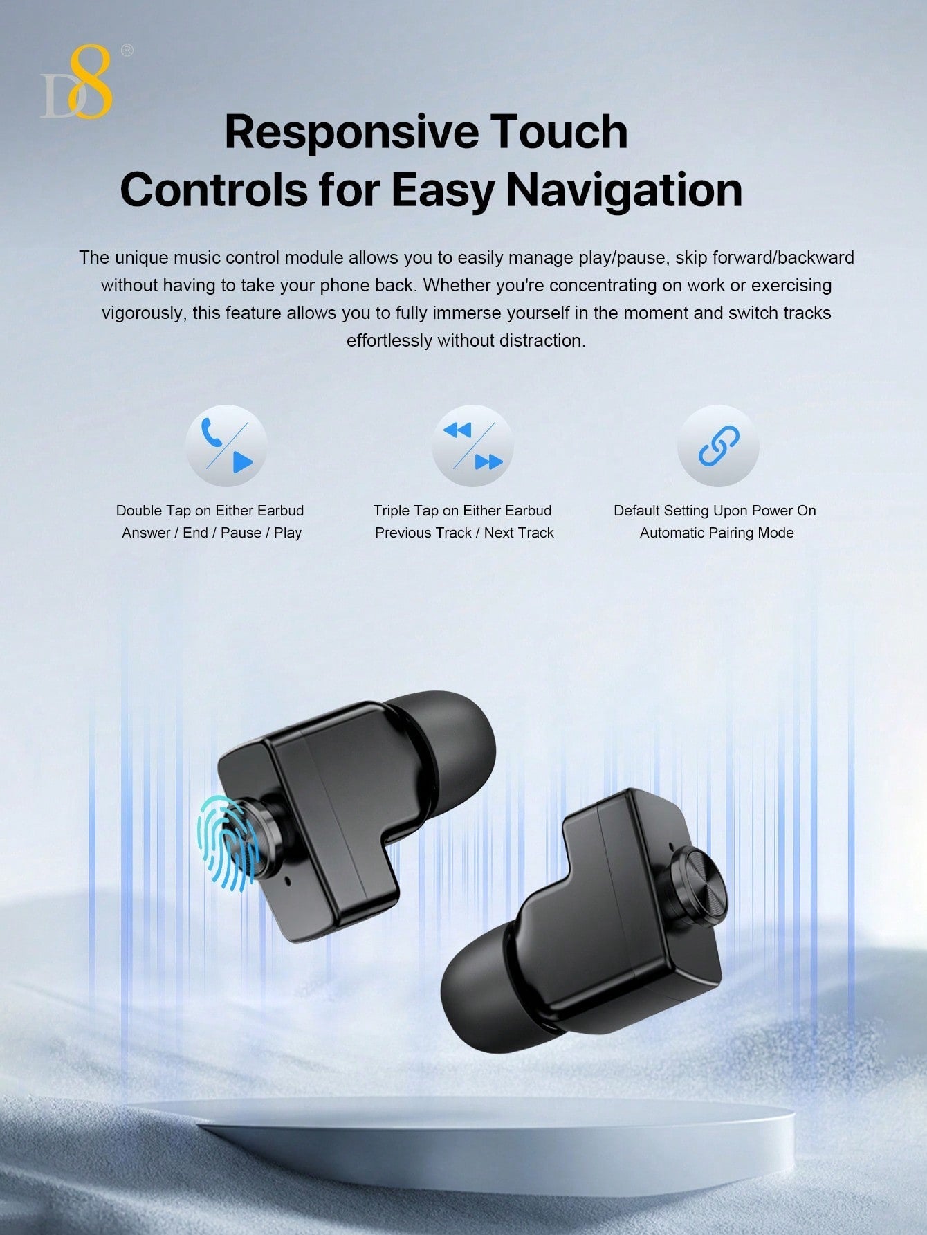 D8 Smartwatch with Earbuds, 1.53" HD Touch, Calls, Fitness & Sleep Tracker