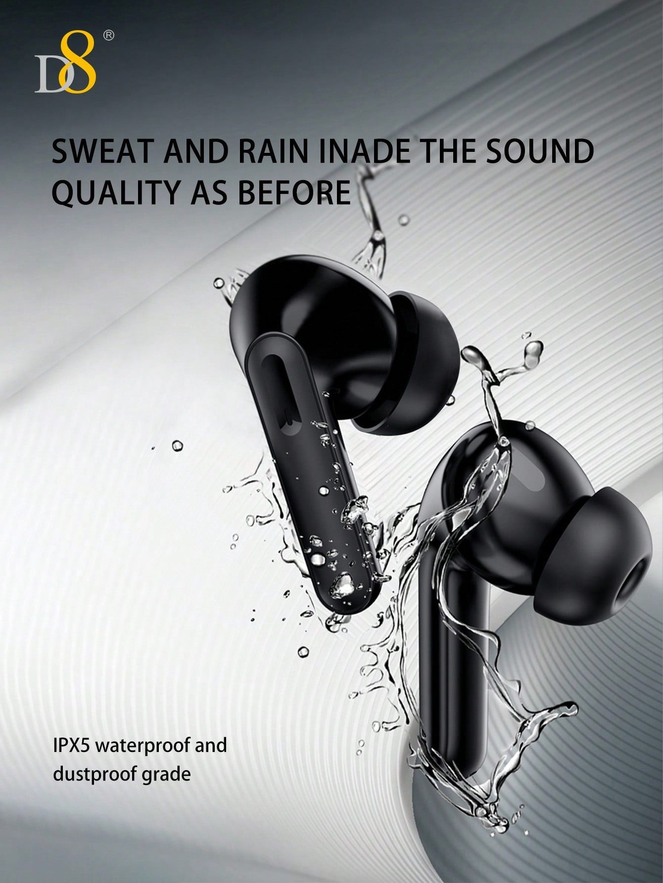 D8 Wireless Earbuds, HiFi Stereo, 5H Playtime, LED Display, iPhone/Android