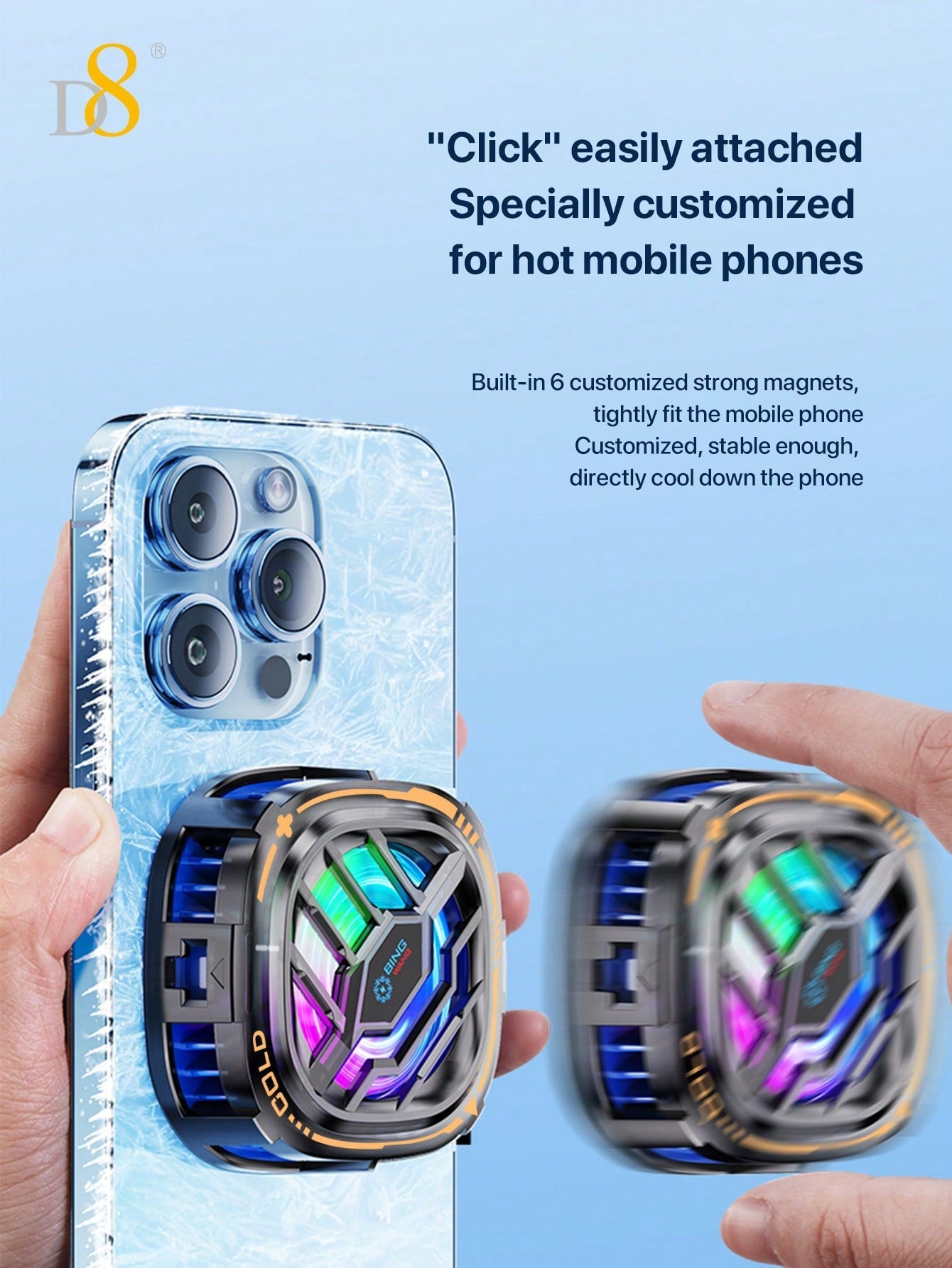 D8 Phone Cooler, Dual Semiconductor, 6-8cm Phones, Live Streaming & Gaming