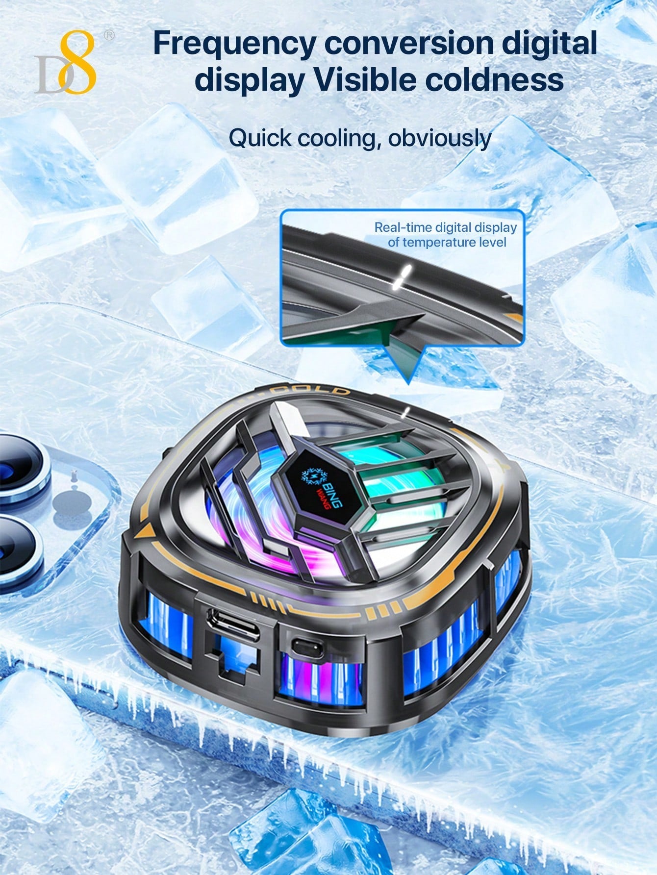 D8 Phone Cooler, Dual Semiconductor, 6-8cm Phones, Live Streaming & Gaming