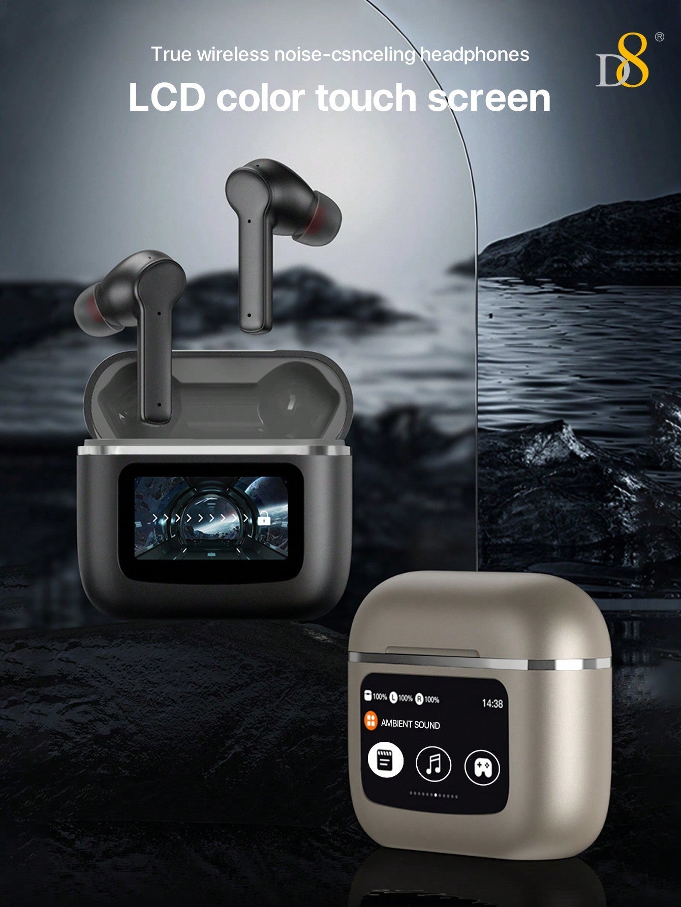 D8 Wireless Earbuds, LCD Touch, ANC & Transparency, BT 5.3, 40H Playtime