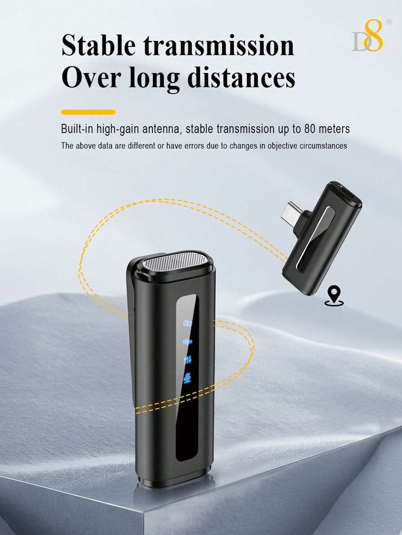 D8 Wireless Lavalier Mic, Auto Sync, Noise Reduction, 24H Battery, USB-C