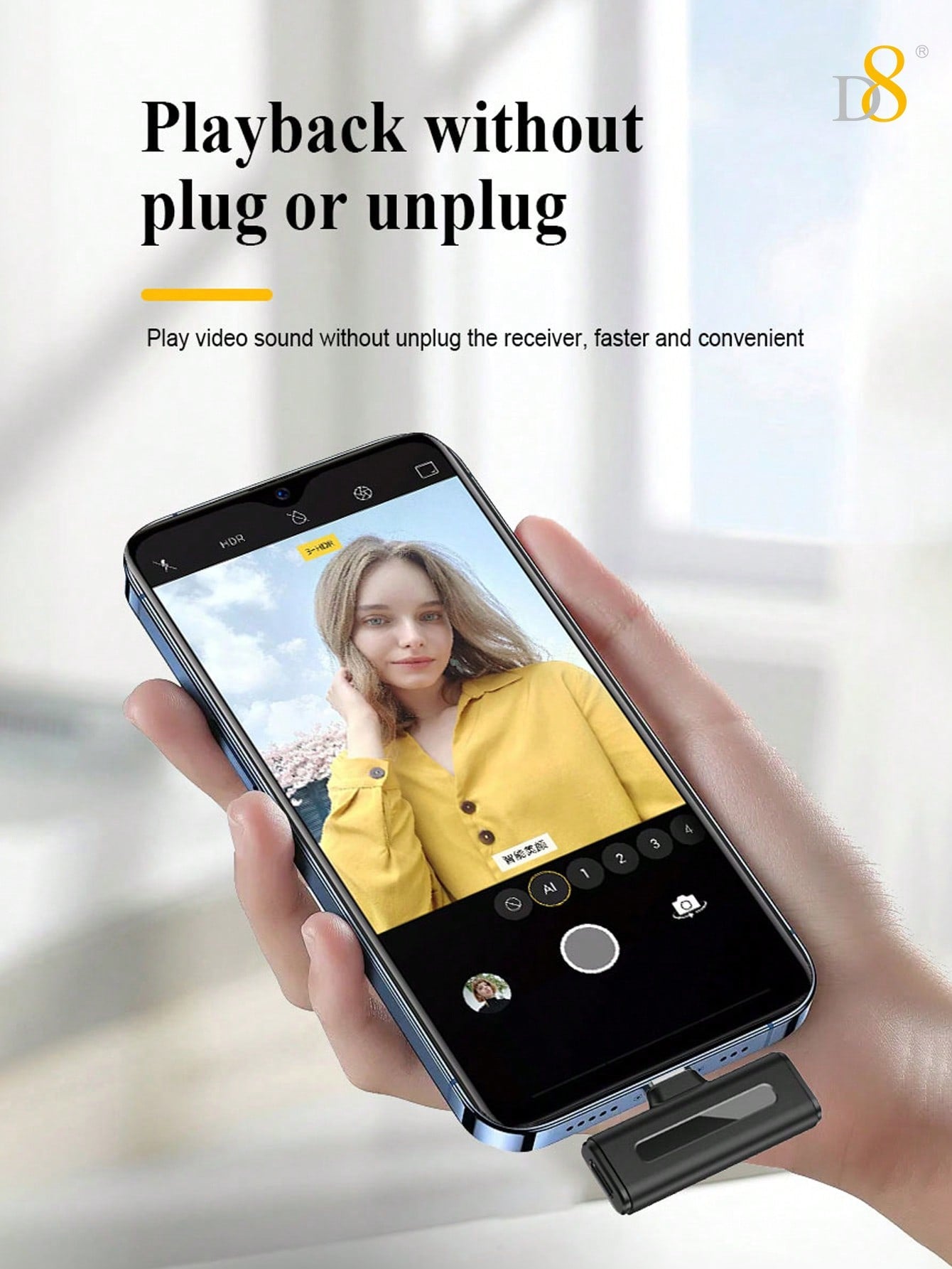 D8 Wireless Lavalier Mic, Auto Sync, Noise Reduction, 24H Battery, USB-C
