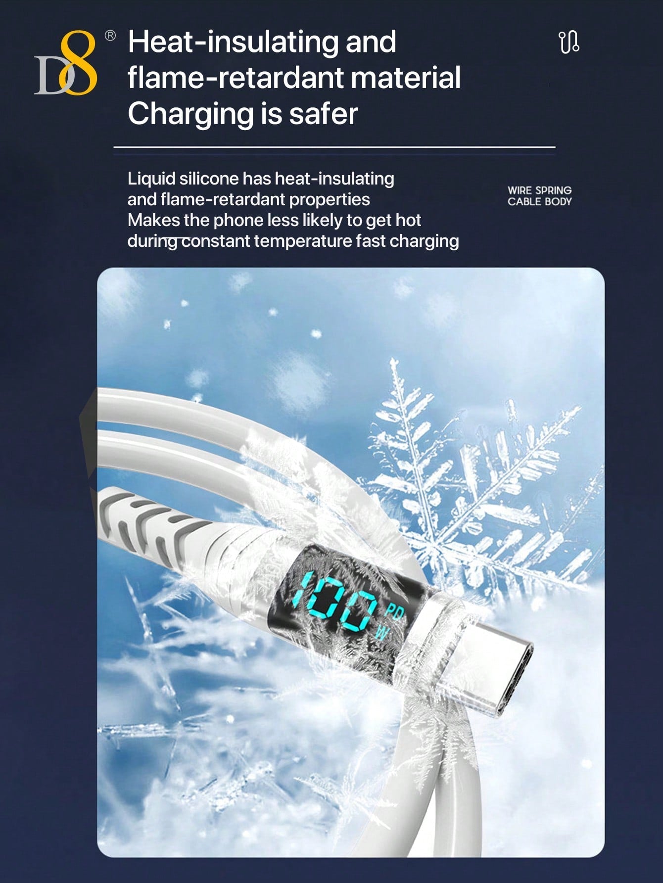 D8 USB-C Cable, 100W/5A Fast Charger with LED Display for iPhone/Galaxy/iPad