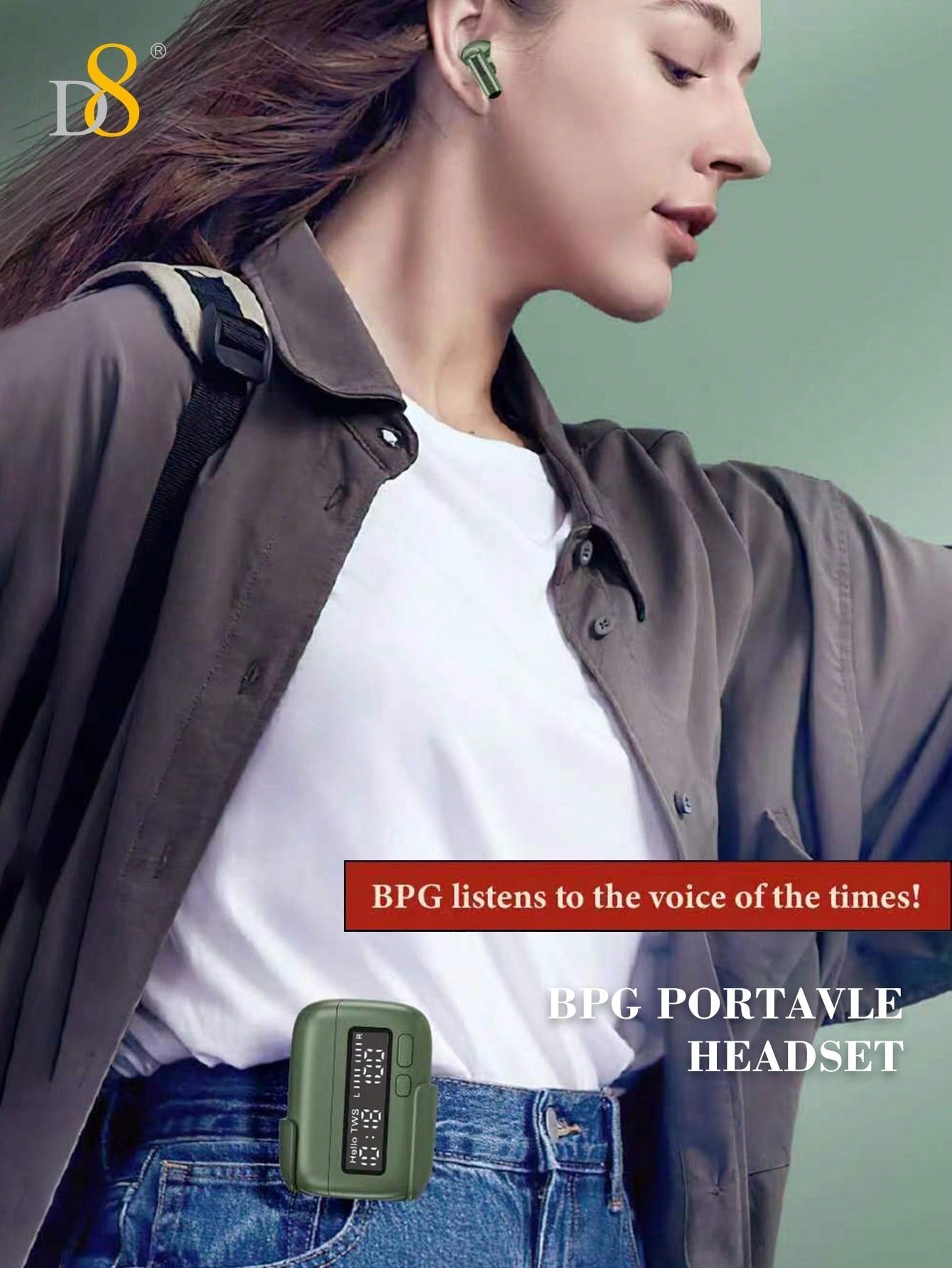 D8 Wireless Earbuds, Bass Stereo, LED Display, Mic, Button Control, Removable