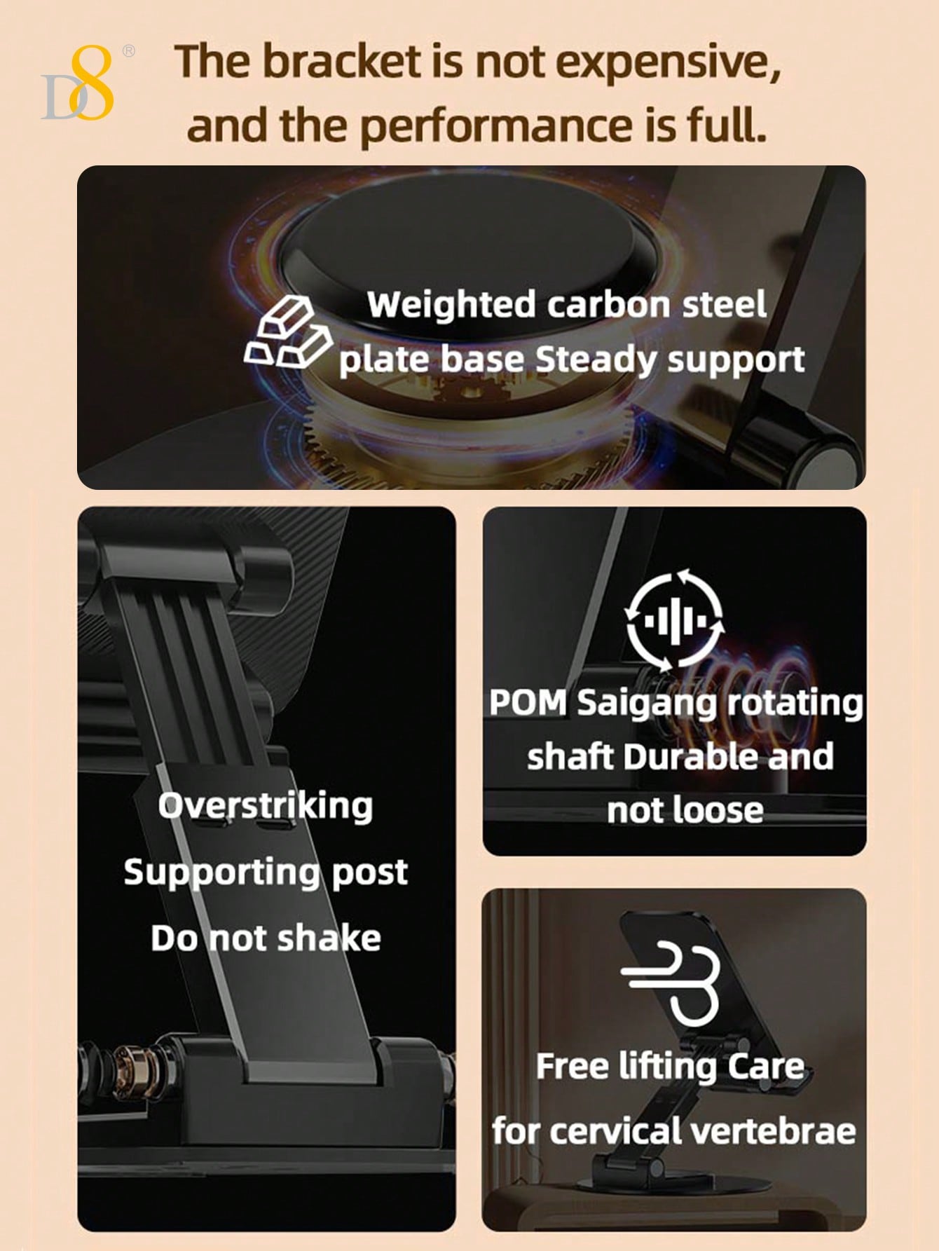 D8 360° Dual Folding Phone & Tablet Stand - Adjustable, Foldable, Desktop Use