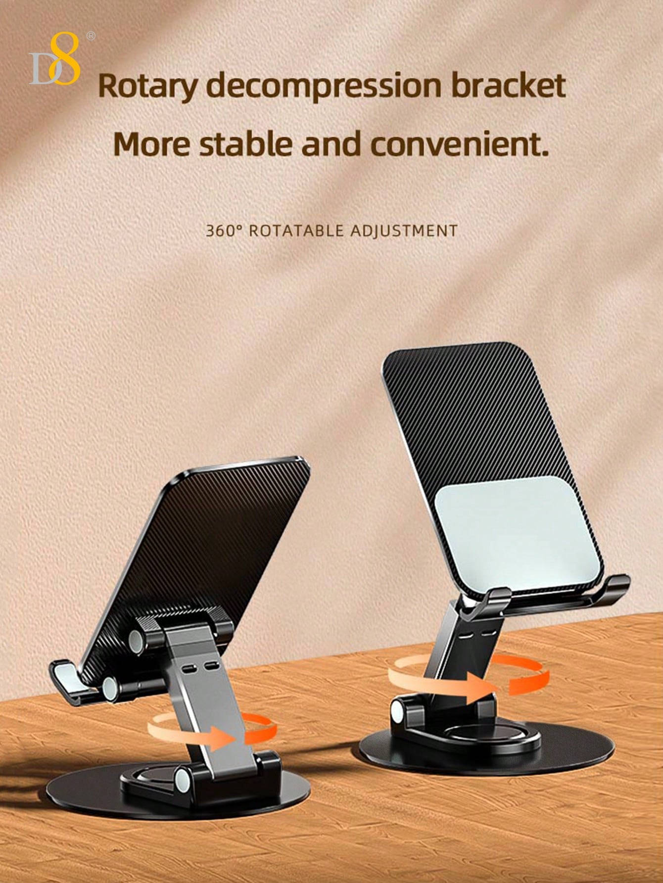 D8 360° Dual Folding Phone & Tablet Stand - Adjustable, Foldable, Desktop Use