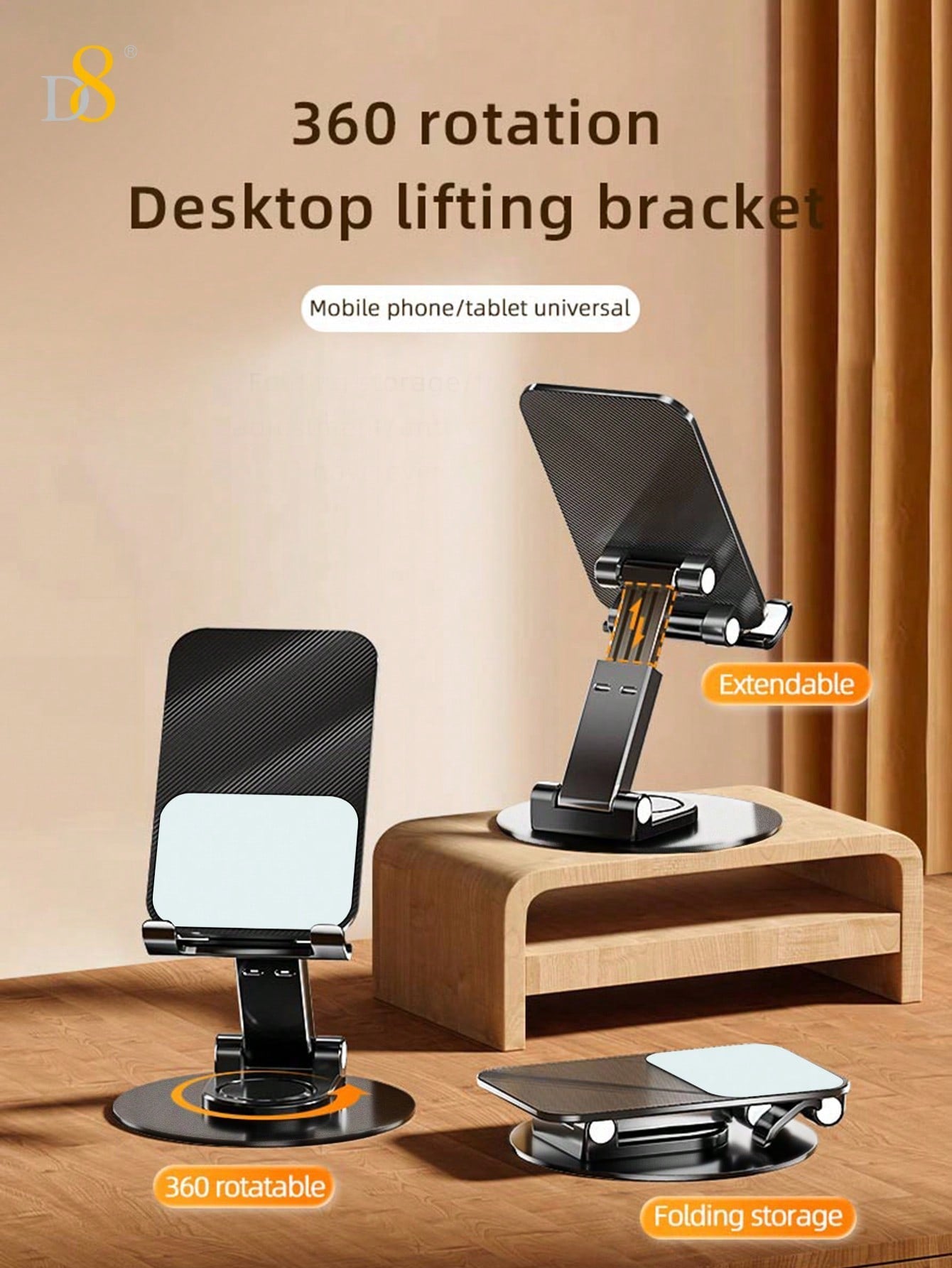 D8 360° Dual Folding Phone & Tablet Stand - Adjustable, Foldable, Desktop Use