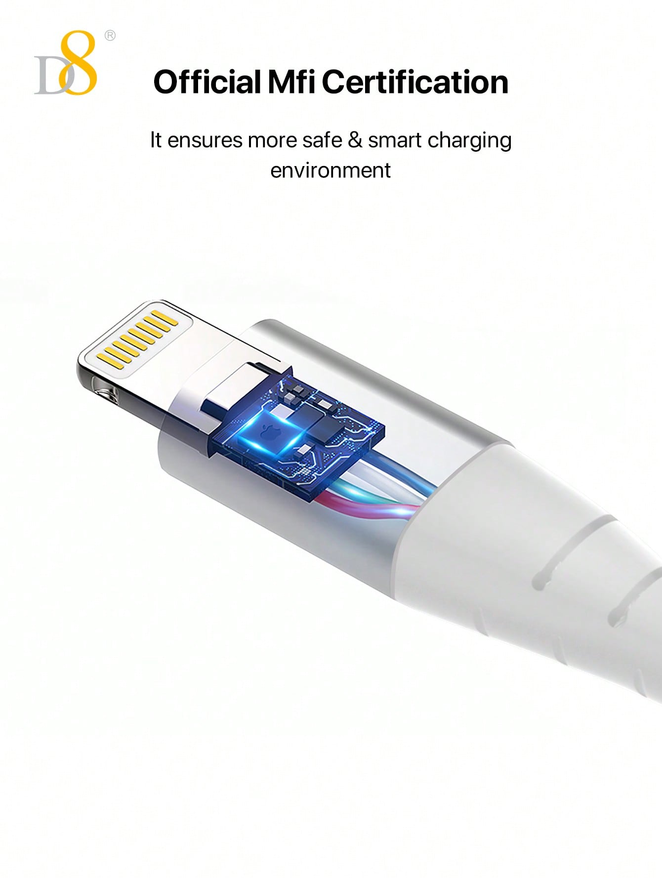 D8 iPhone Charger Cable (2-Pack, 3.3FT), USB-A to Lightning, MFi Certified