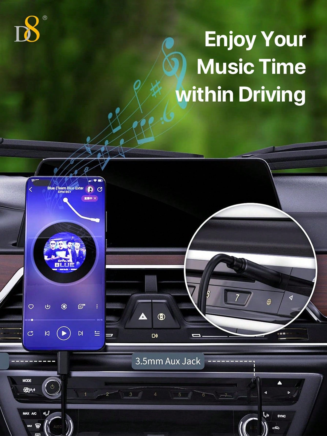 D8 USB-C to 3.5mm Aux Cable, 3.3FT, for iPhone/Galaxy/Pixel/iPad, Car Stereo