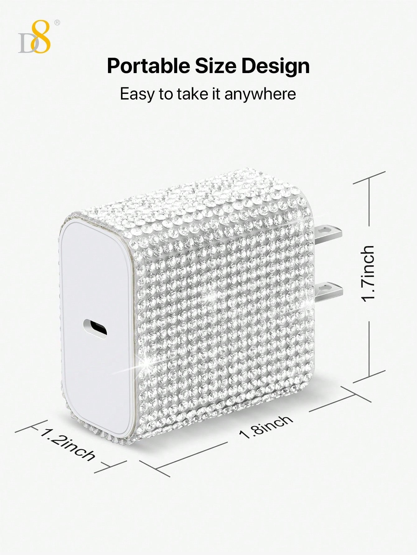 D8 Crystal Decoration Type C Charger, 20W PD USB Wall Charger Super Fast Charging Block /Crystal Decoration /USB-C Cord Phone Charger