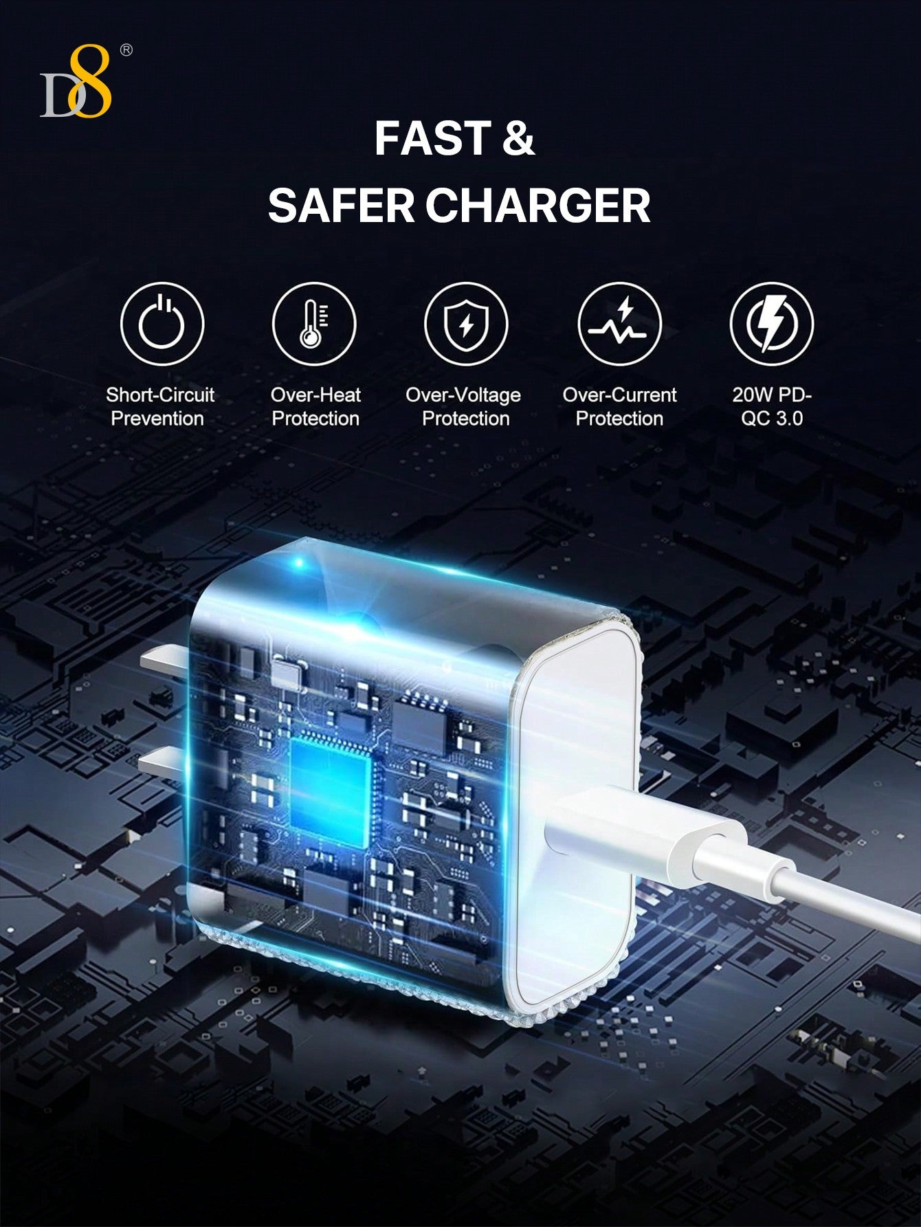 D8 Crystal Decoration Type C Charger, 20W PD USB Wall Charger Super Fast Charging Block /Crystal Decoration /USB-C Cord Phone Charger