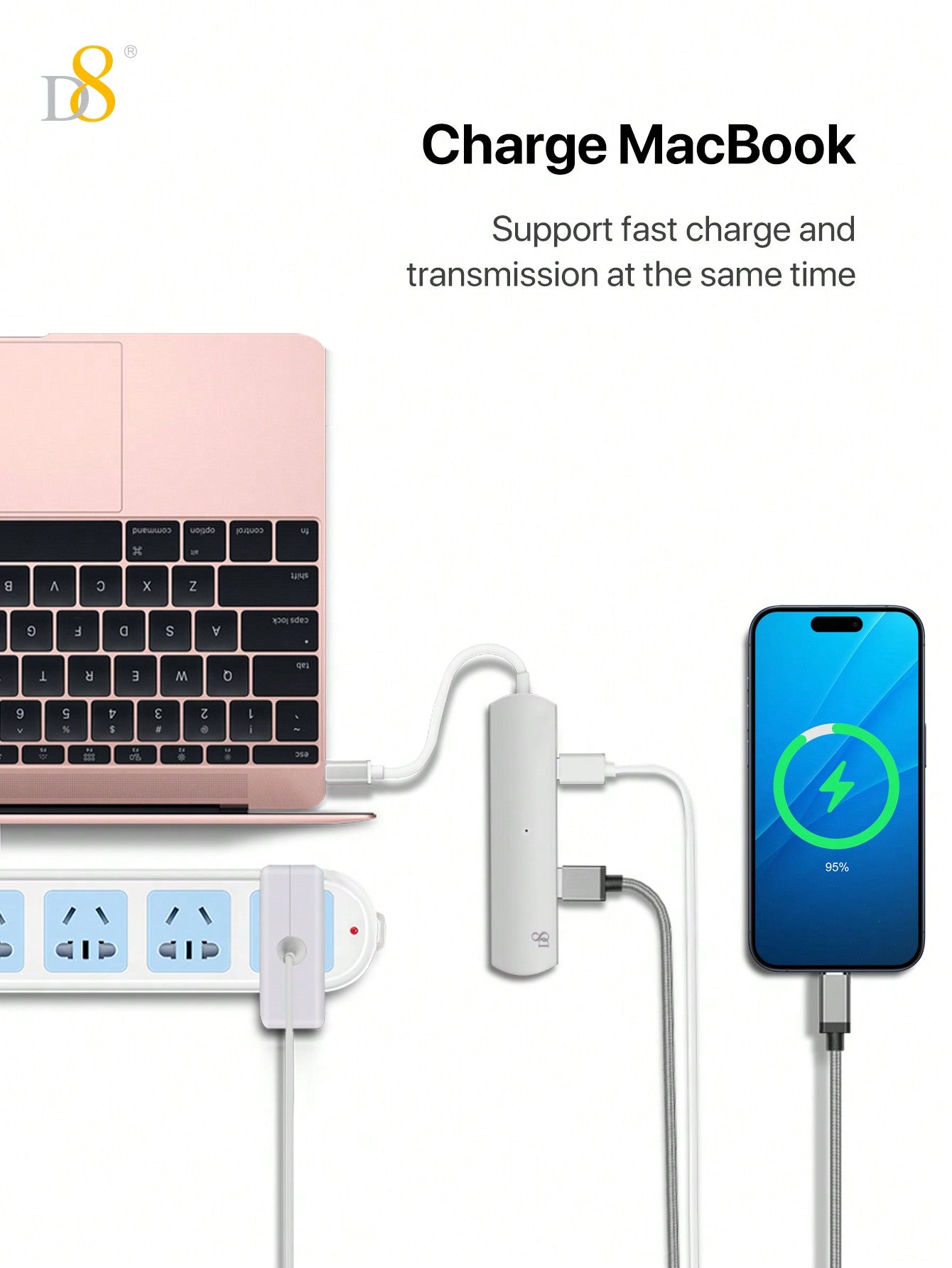 D8 4-in-1 USB C Hub - USB-C, 2 USB A 3.0, SD/TF Reader, 5Gbps, Aluminum Design