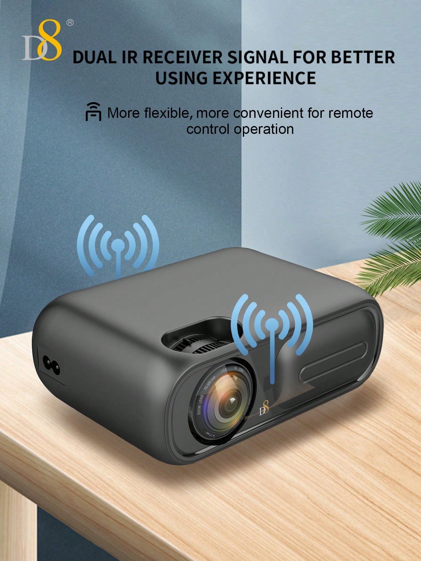 D8 High-Performance Projector – 5800 Lumens, 4K Support, Gaming Mode, 130" Screen