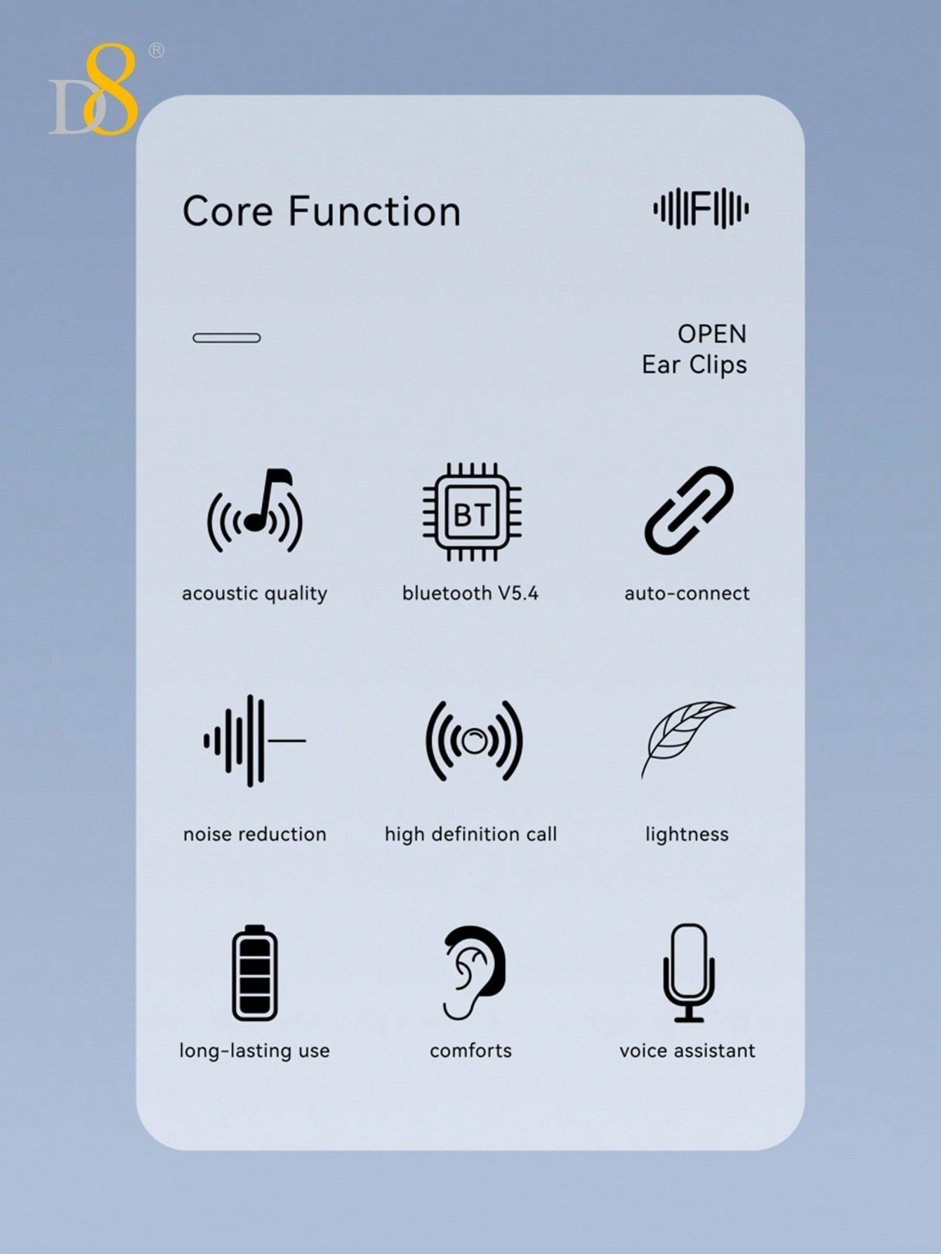 D8 Wireless Earbuds, 2024 Open Design, HiFi Sound, 55H Playtime, Type-C