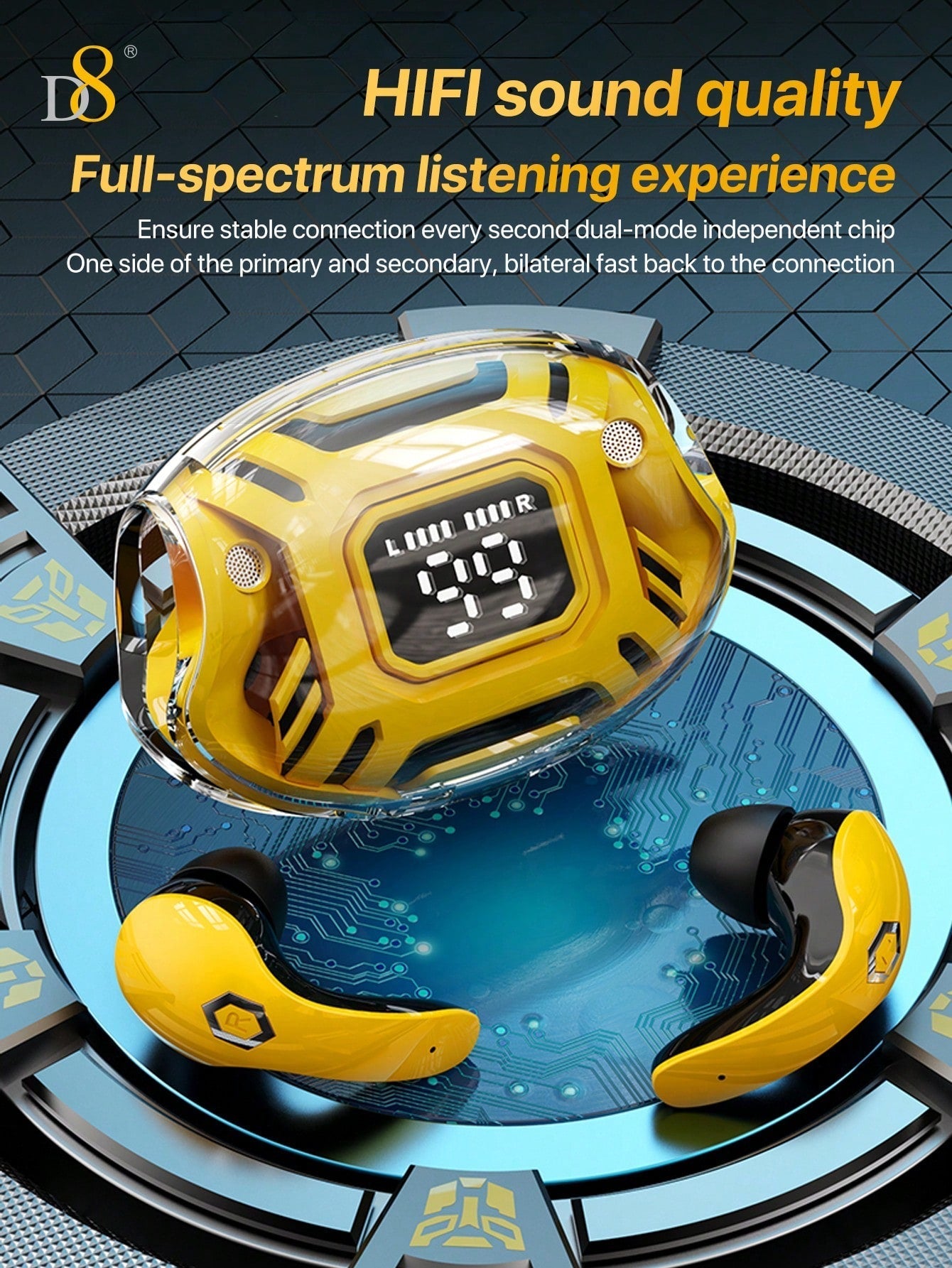 D8 Gaming Headset - HiFi Sound, LED Mic, 24H Playtime for Gaming & Sports
