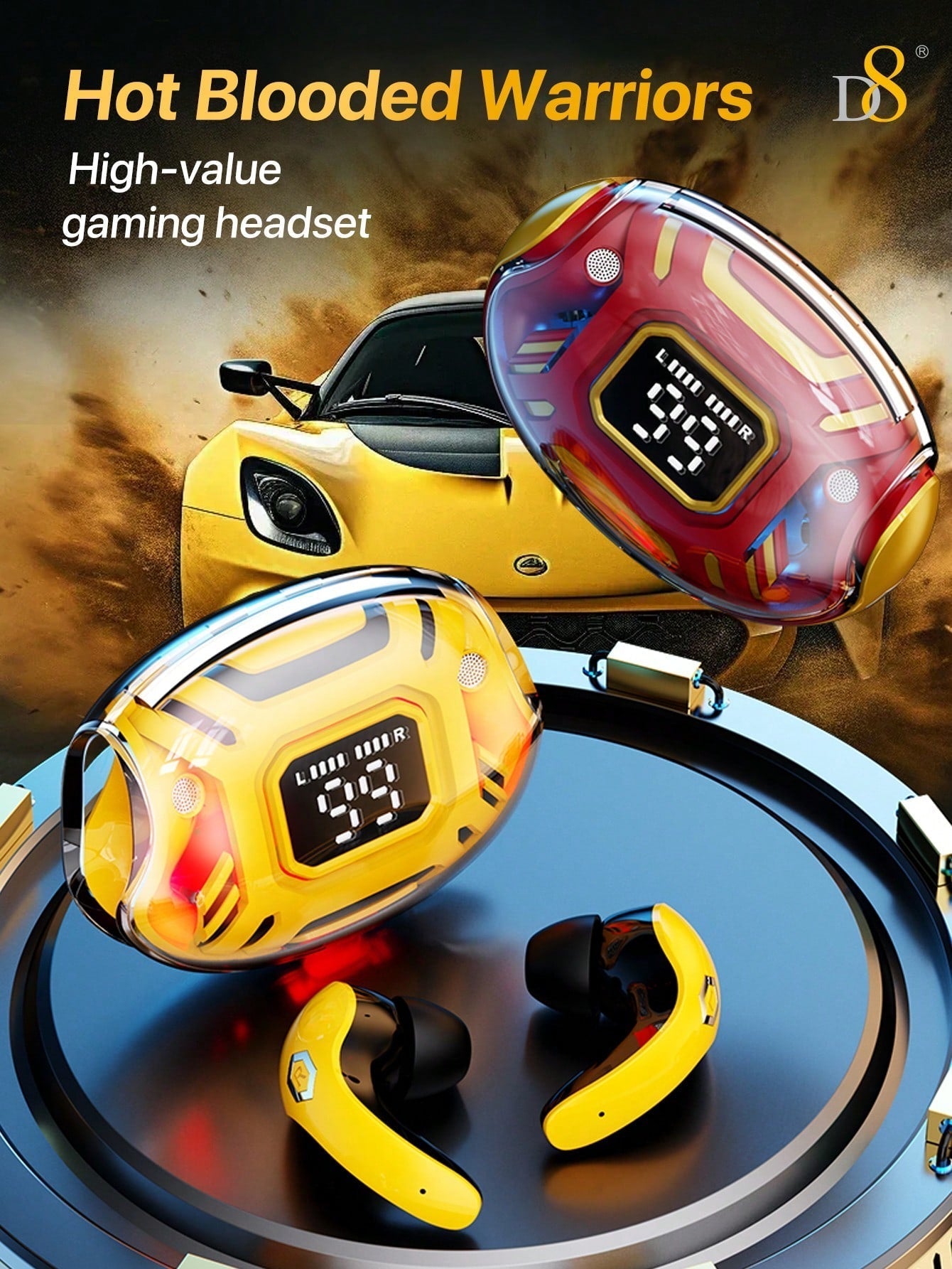 D8 Gaming Headset - HiFi Sound, LED Mic, 24H Playtime for Gaming & Sports