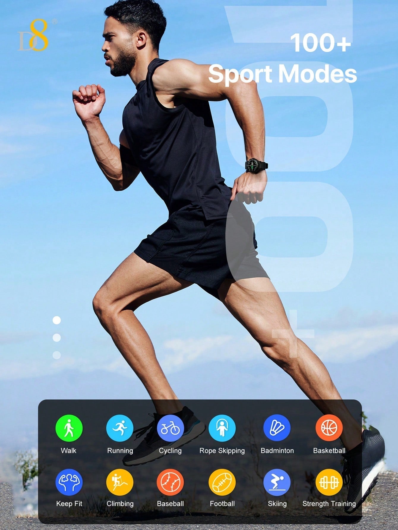 D8 Smartwatch with Earbuds, 1.46" HD, 110+ Fitness Modes, Android/iOS