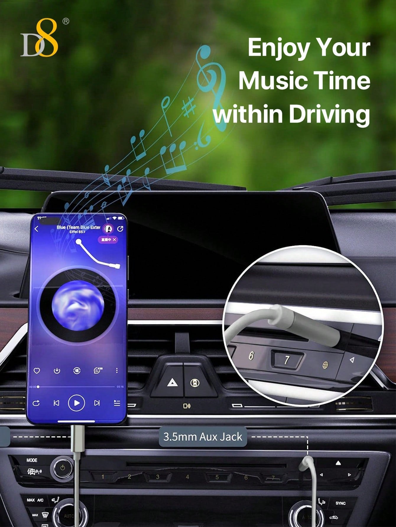 D8 USB-C to 3.5mm Aux Cable, 3.3FT Fast Audio Dongle for iPhone/Android