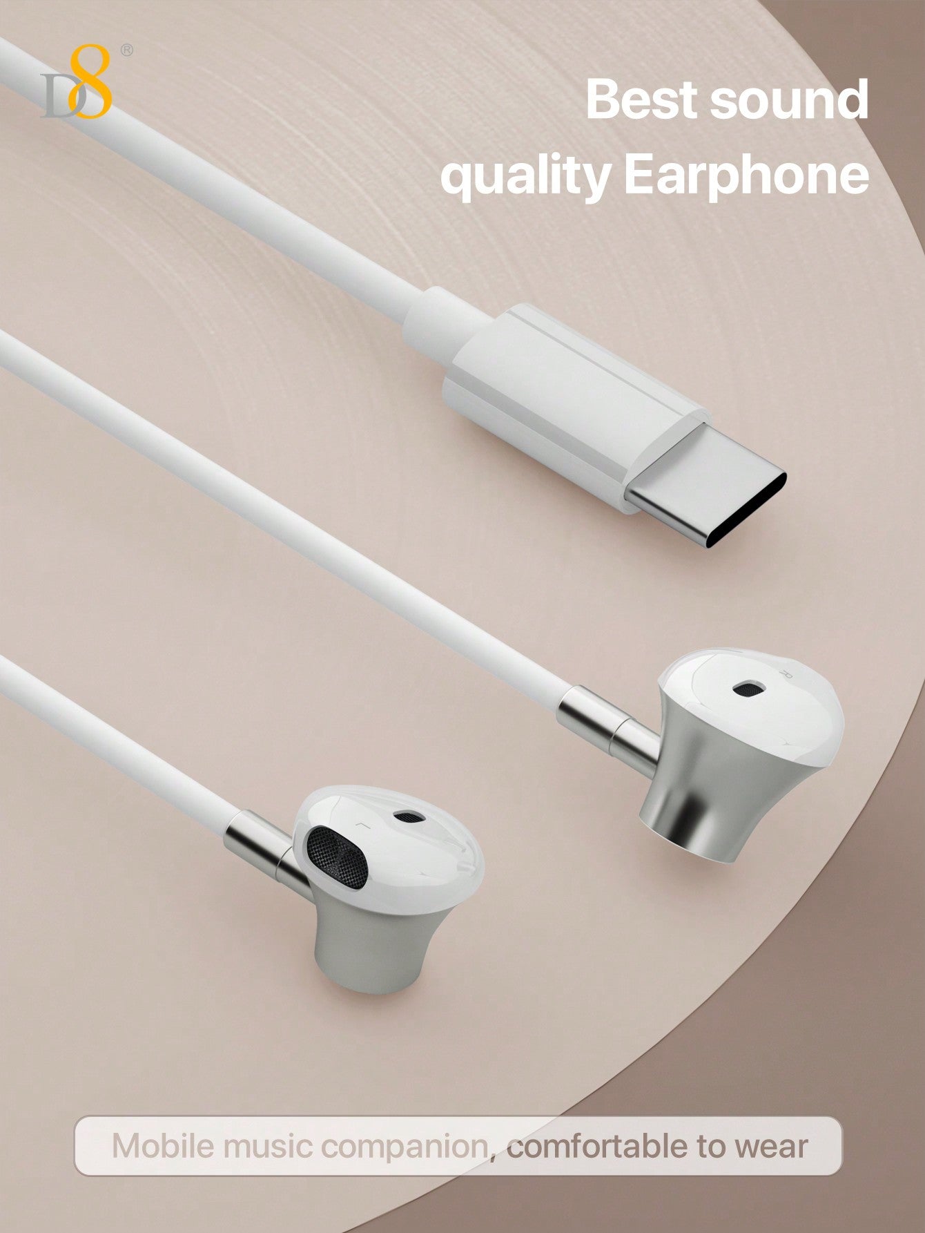 D8 USB-C In-Ear Earbuds, Mic & Volume Control for iPhone/Galaxy/iPad