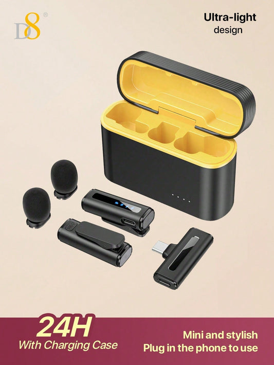 D8 Wireless Lavalier Mic, Auto Sync, Noise Reduction, 24H Battery, USB-C