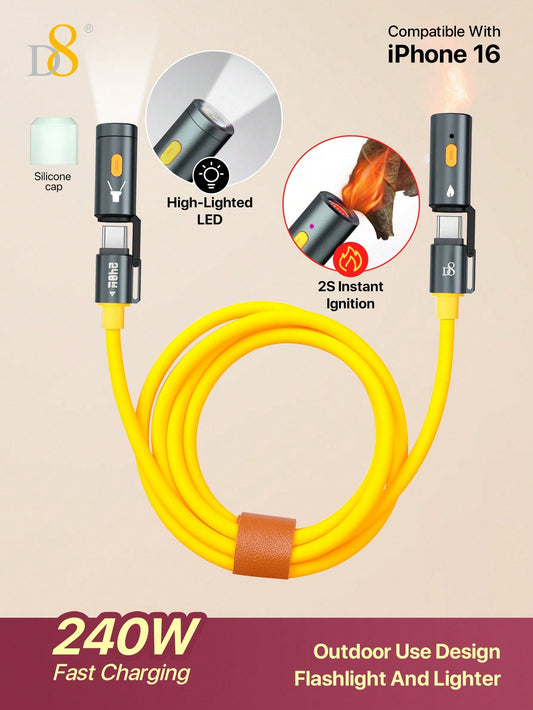 D8 240W All-In-1 Portable Charging Cable, USB C to USB C, LED Lighting & Precision Heating Element