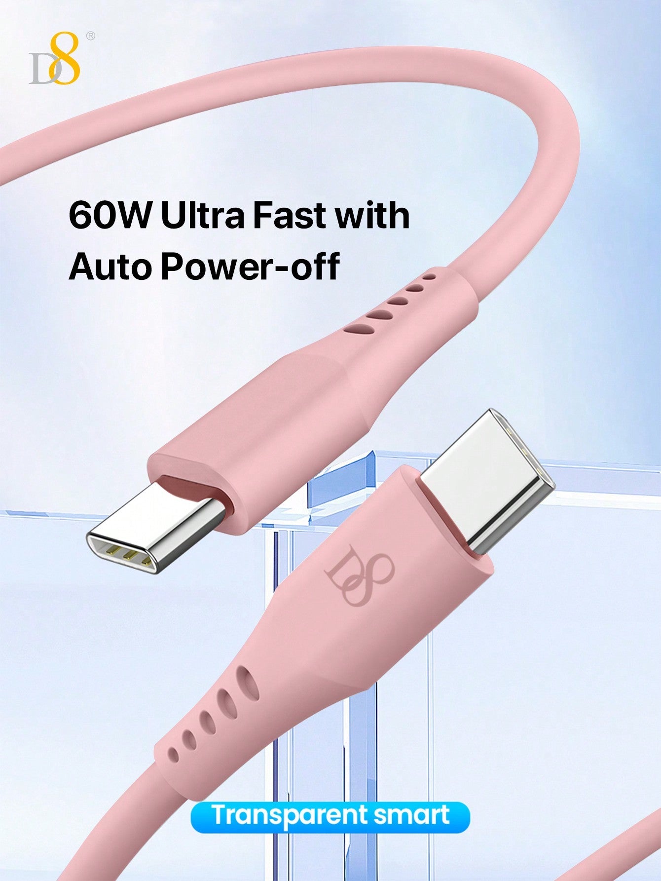 D8 USB-C Keychain Cable, 60W Fast Charge, Compact Type-C for iPhone/MacBook