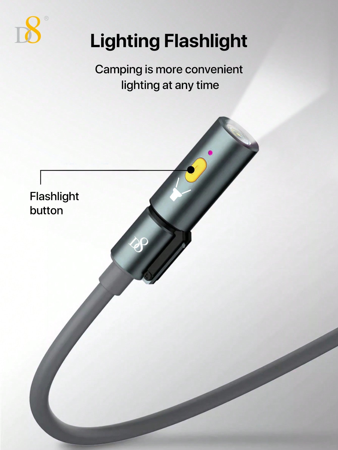 D8 240W 3-in-1 Charging Cable with LED Lamp, Fast USB-C for MacBook