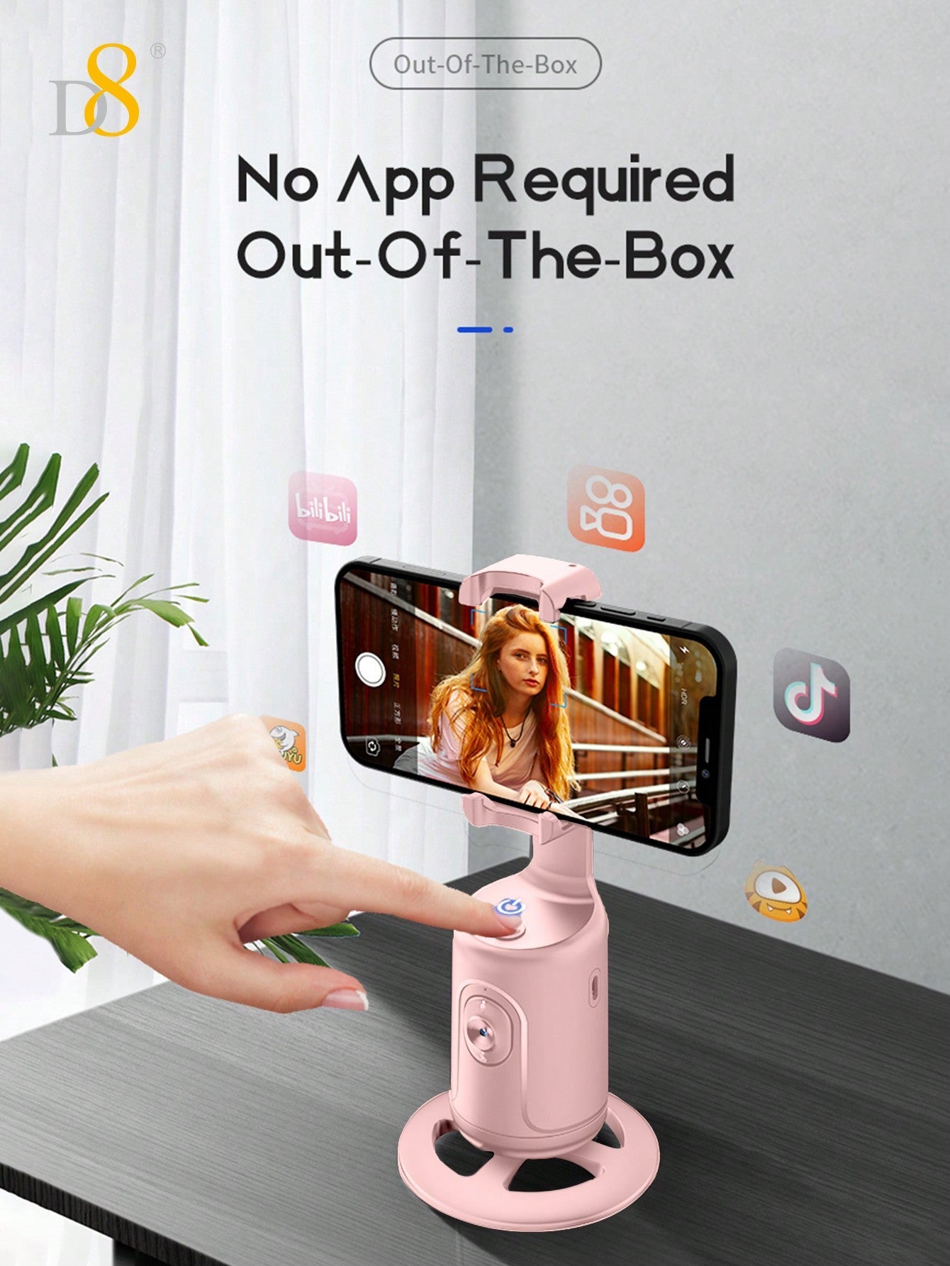D8 AI Auto Face Tracking Phone Gimbal, 360° Intelligent Face Recognition Tracking,No APP, Intelligent Gesture Recognition,360° Horizontal And Vertical Shooting Of Mobile Phone Stand, 180° Front And Rear Shooting