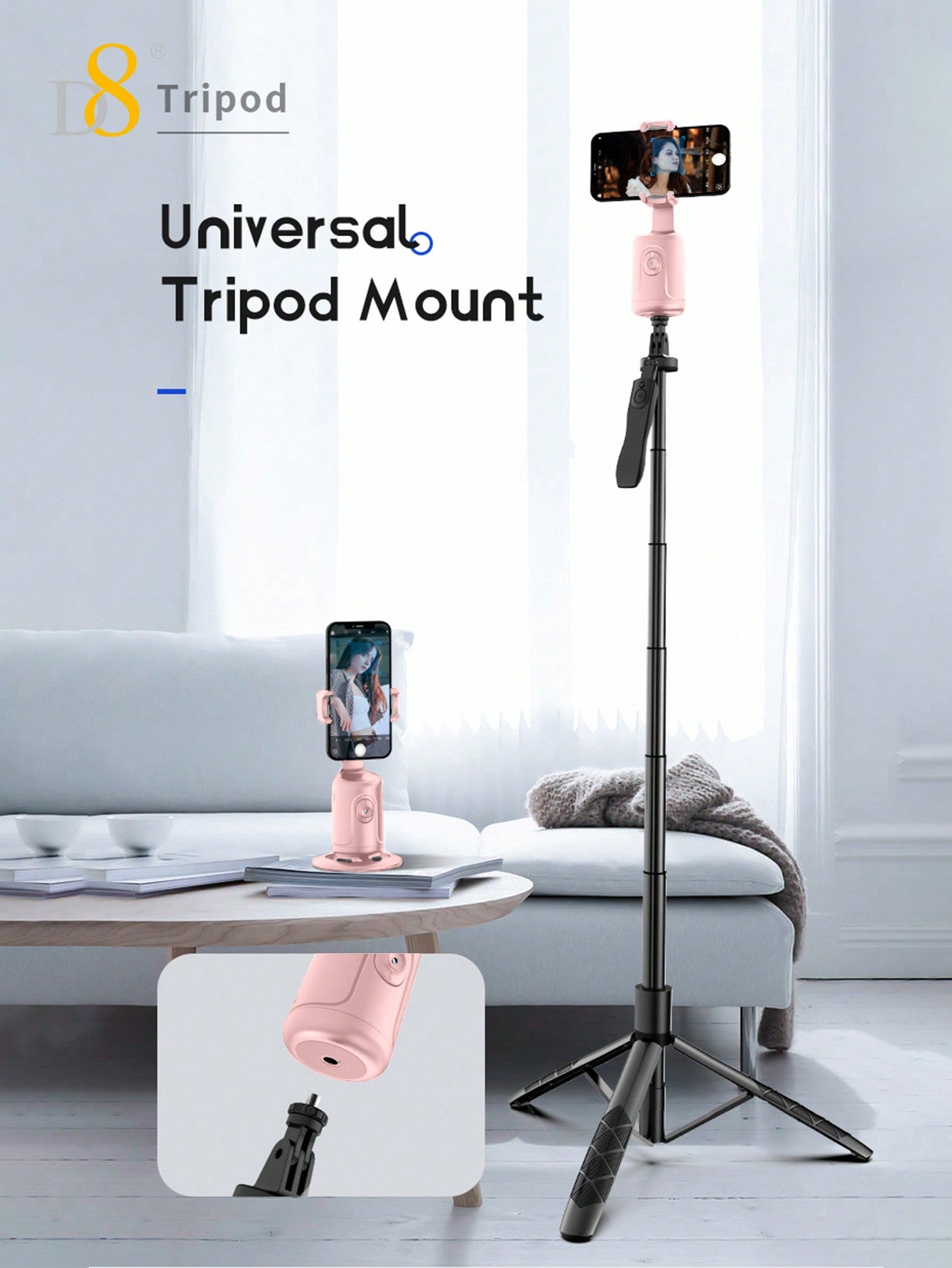 D8 AI Auto Face Tracking Phone Gimbal, 360° Intelligent Face Recognition Tracking,No APP, Intelligent Gesture Recognition,360° Horizontal And Vertical Shooting Of Mobile Phone Stand, 180° Front And Rear Shooting