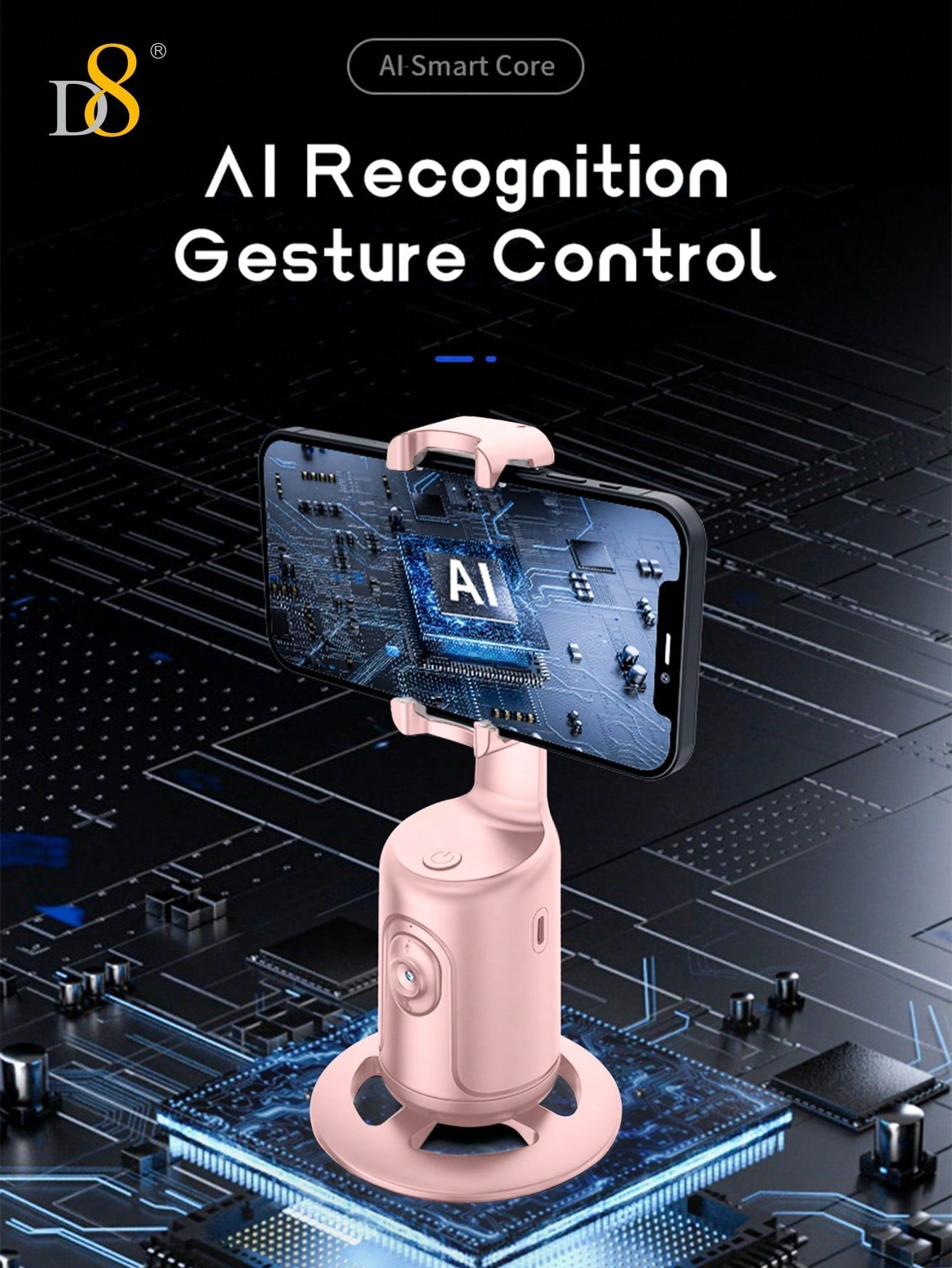 D8 AI Auto Face Tracking Phone Gimbal, 360° Intelligent Face Recognition Tracking,No APP, Intelligent Gesture Recognition,360° Horizontal And Vertical Shooting Of Mobile Phone Stand, 180° Front And Rear Shooting