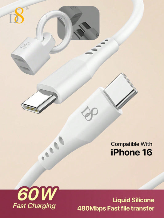 D8 USB-C Keychain Cable, 1.2M 60W Fast Charging, Durable & Compact Design